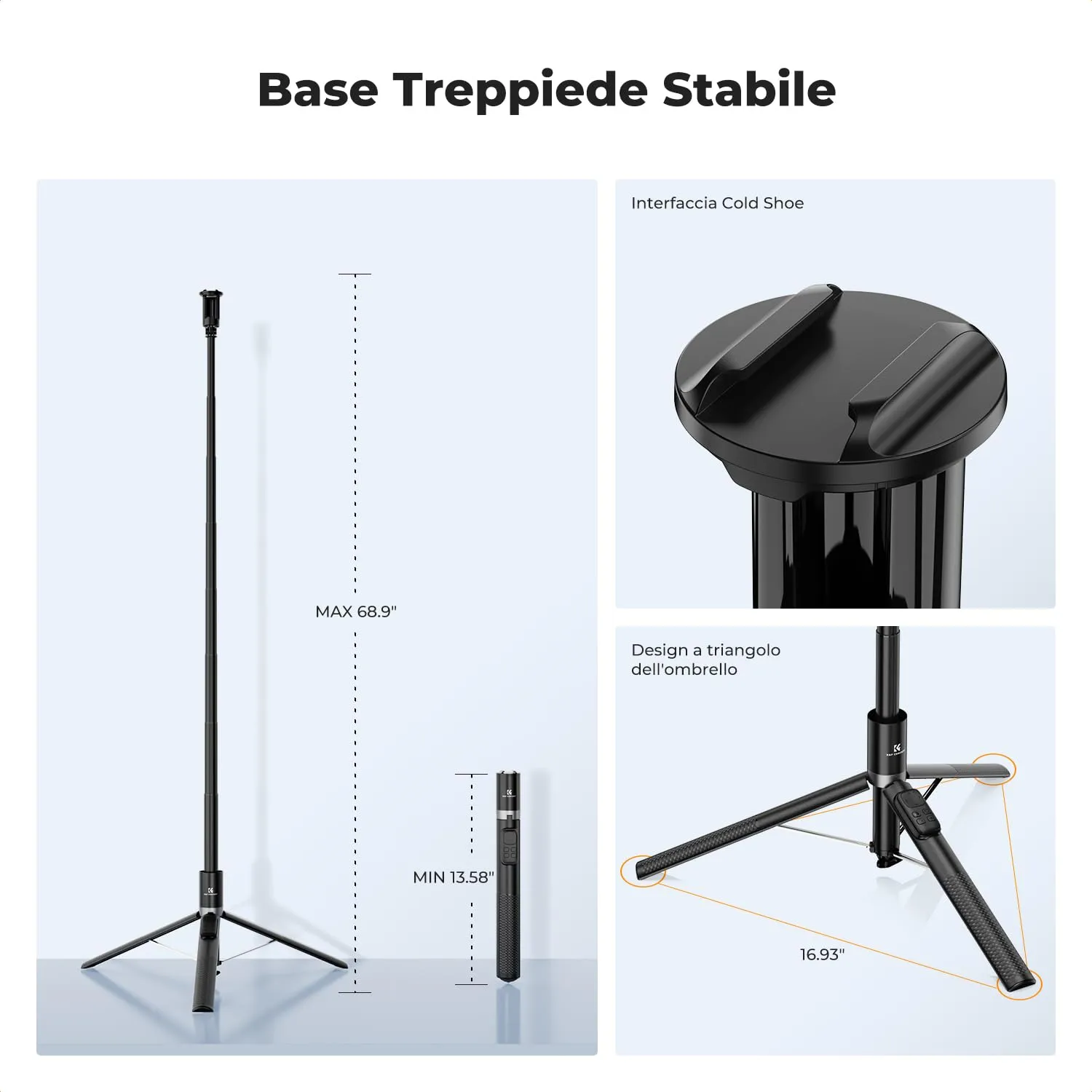 K&F Concept Bastone Selfie Treppiede 175cm Nero