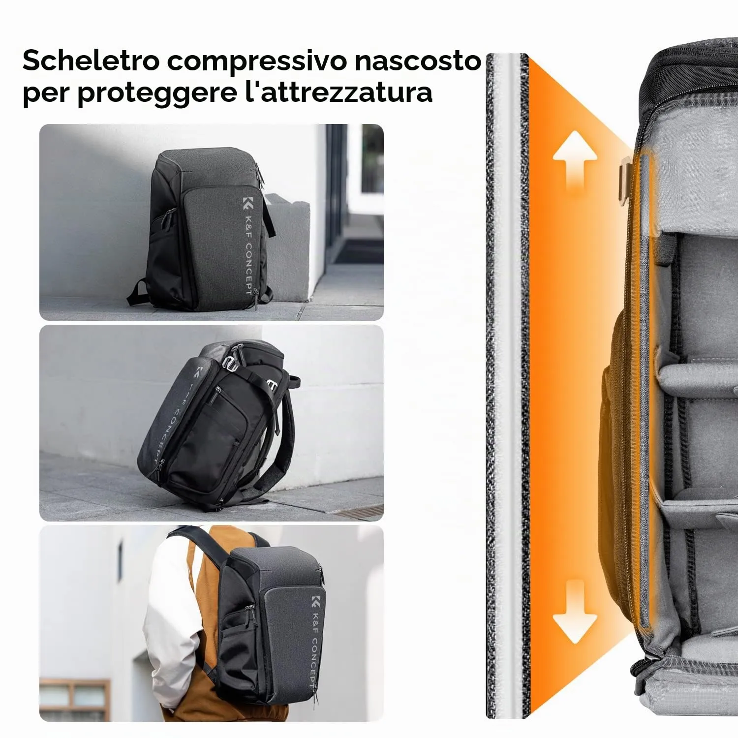 K&F Concept zaino fotografico 25L grigio impermeabile