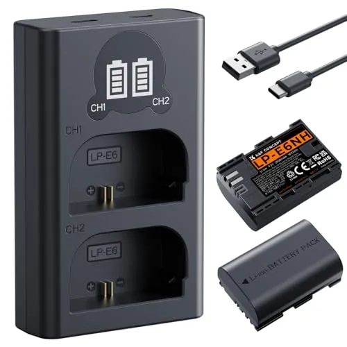 K&F Concept LP-E6NH Batteria 2600mAh + Caricatore LCD 2 Slot