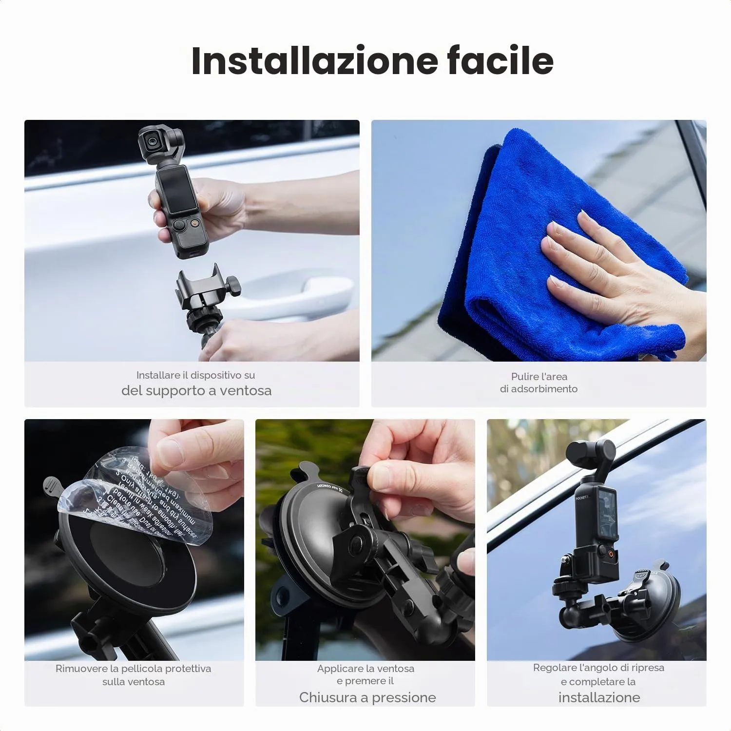 K&F Concept Supporto a Ventosa per Osmo Pocket 3 85 mm
