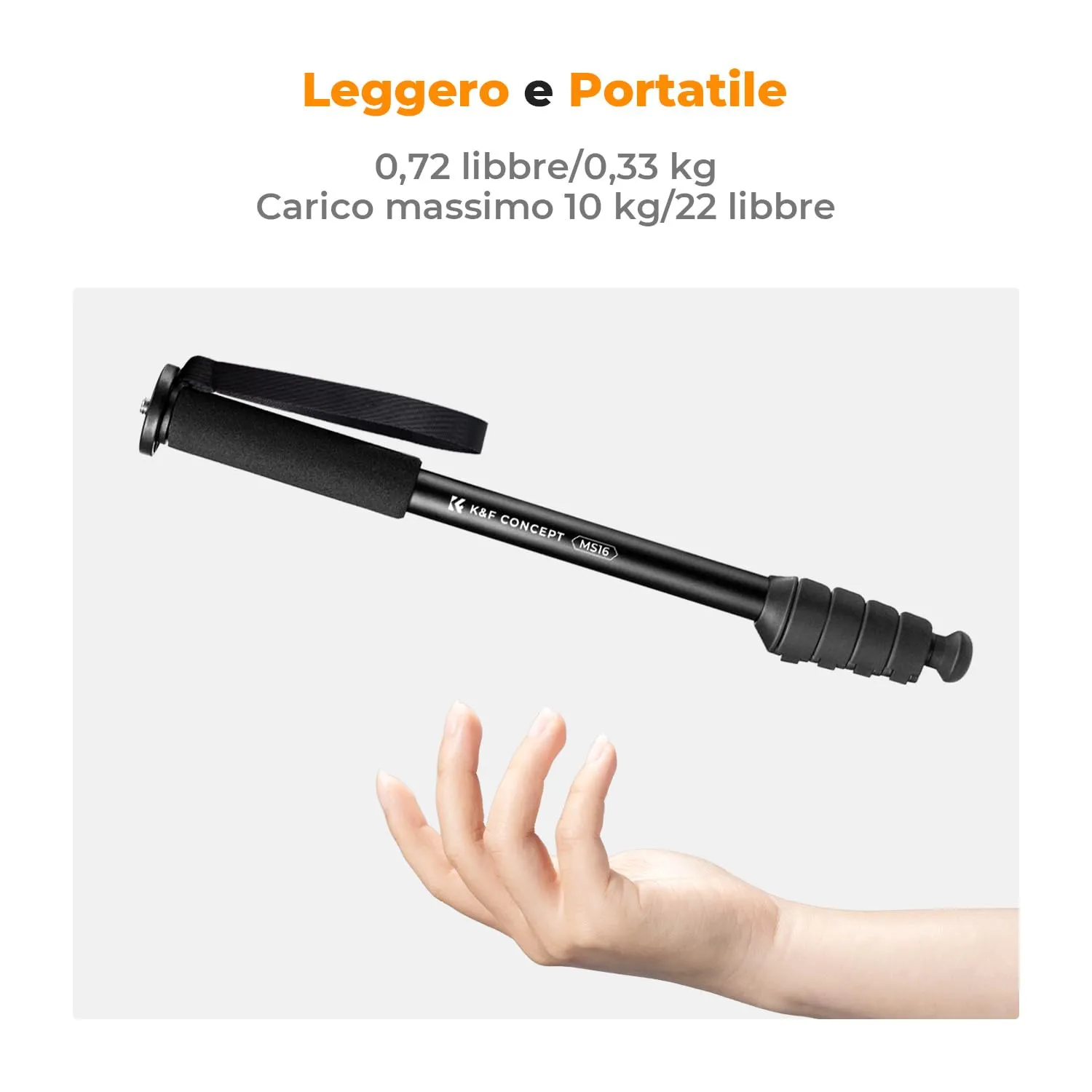 K&F Concept Monopiede 160cm Alluminio 10kg con Cinghia