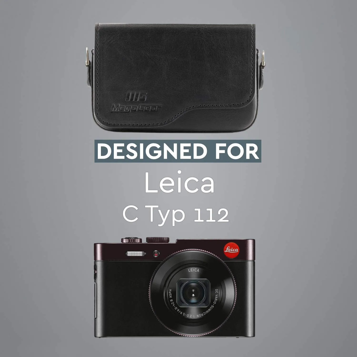 MegaGear Custodia Leica C Typ 112 pelle nera con tracolla