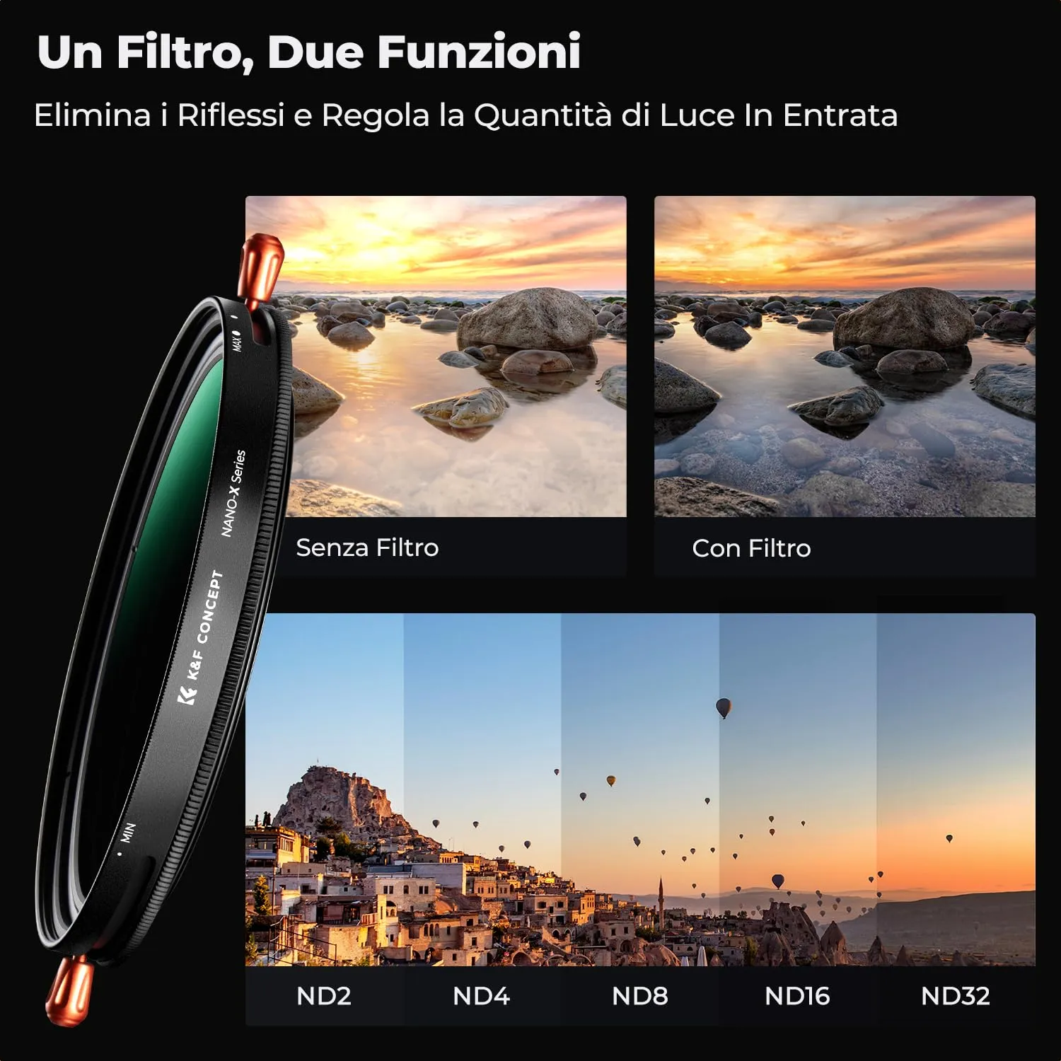 K&F Concept Nano-Xcel ND2-32 filtro ND 67mm 2in1 CPL