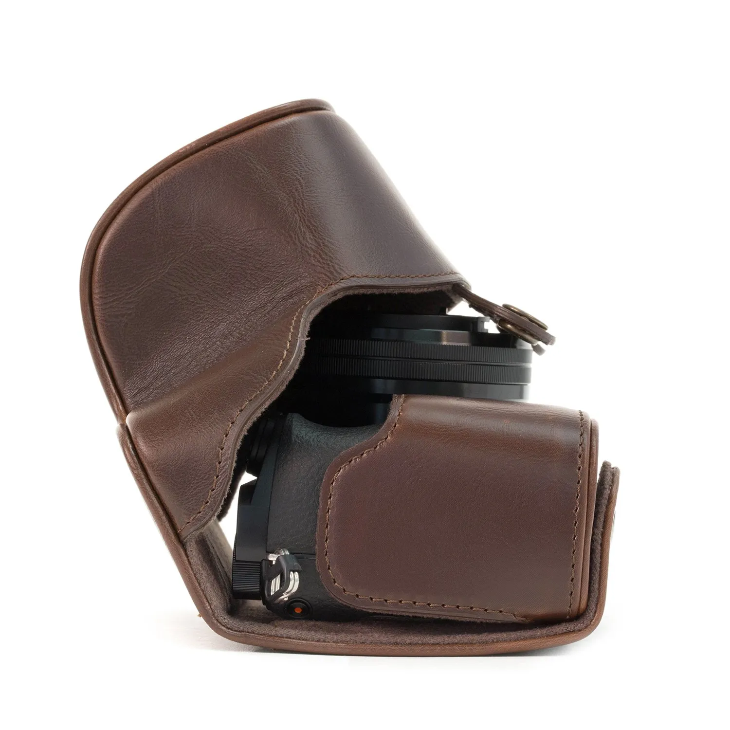 MegaGear Custodia Pelle Marrone Scuro per Sony A5000 A5100 16-50mm