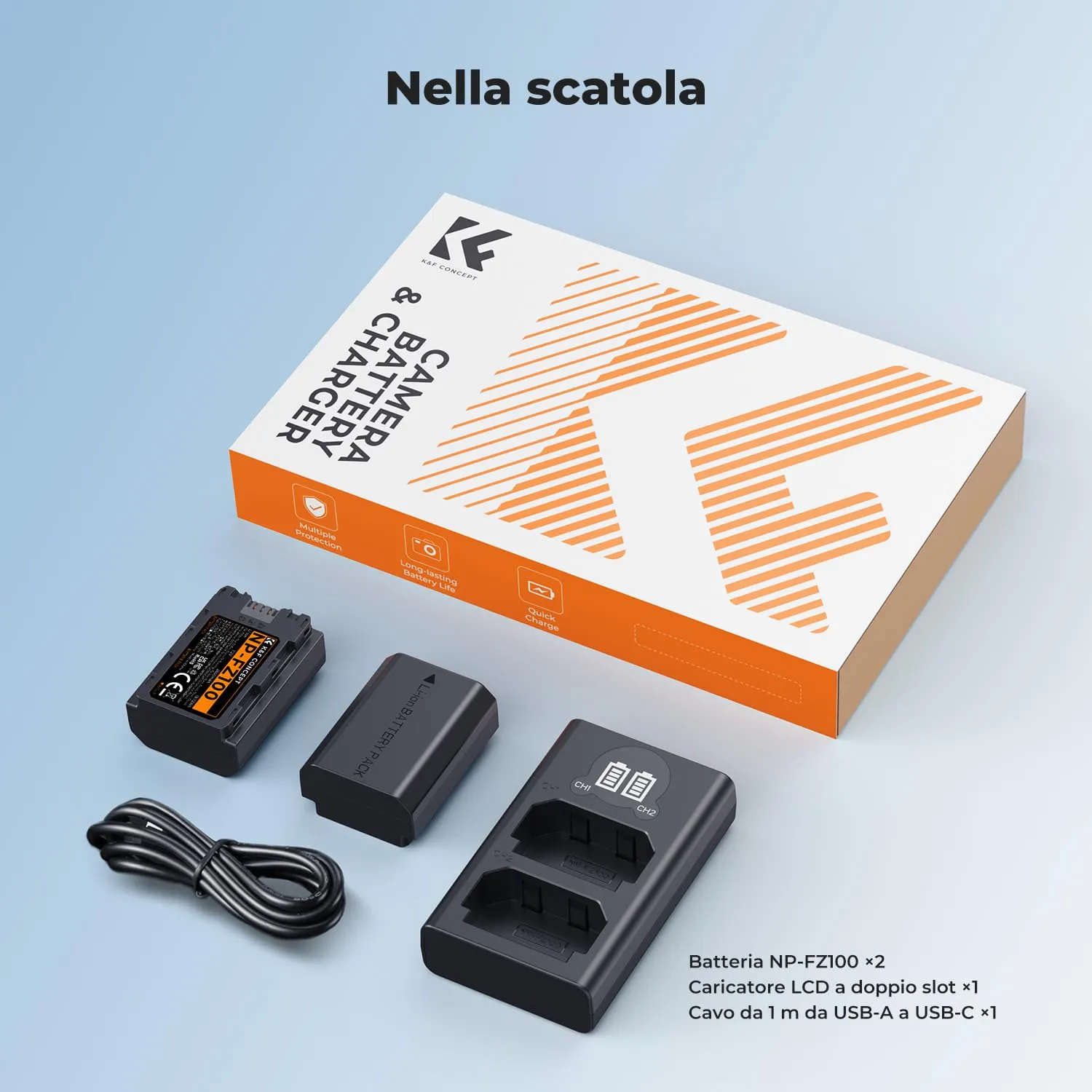 K&F Concept NP-FZ100 Batteria 2600mAh + Caricatore LCD 2 slot
