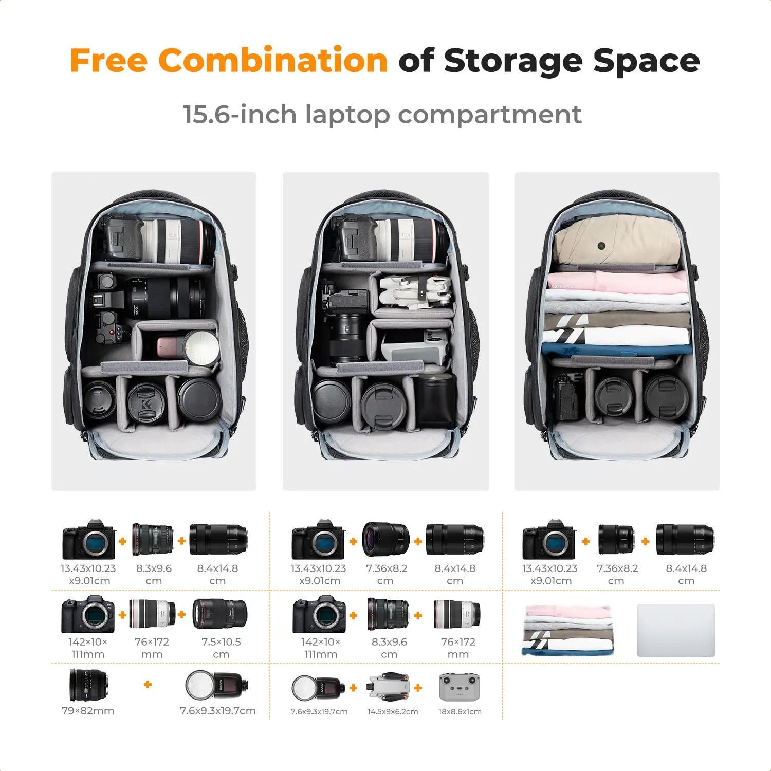K&F Concept Zaino Foto 25L Impermeabile Nero Grigio