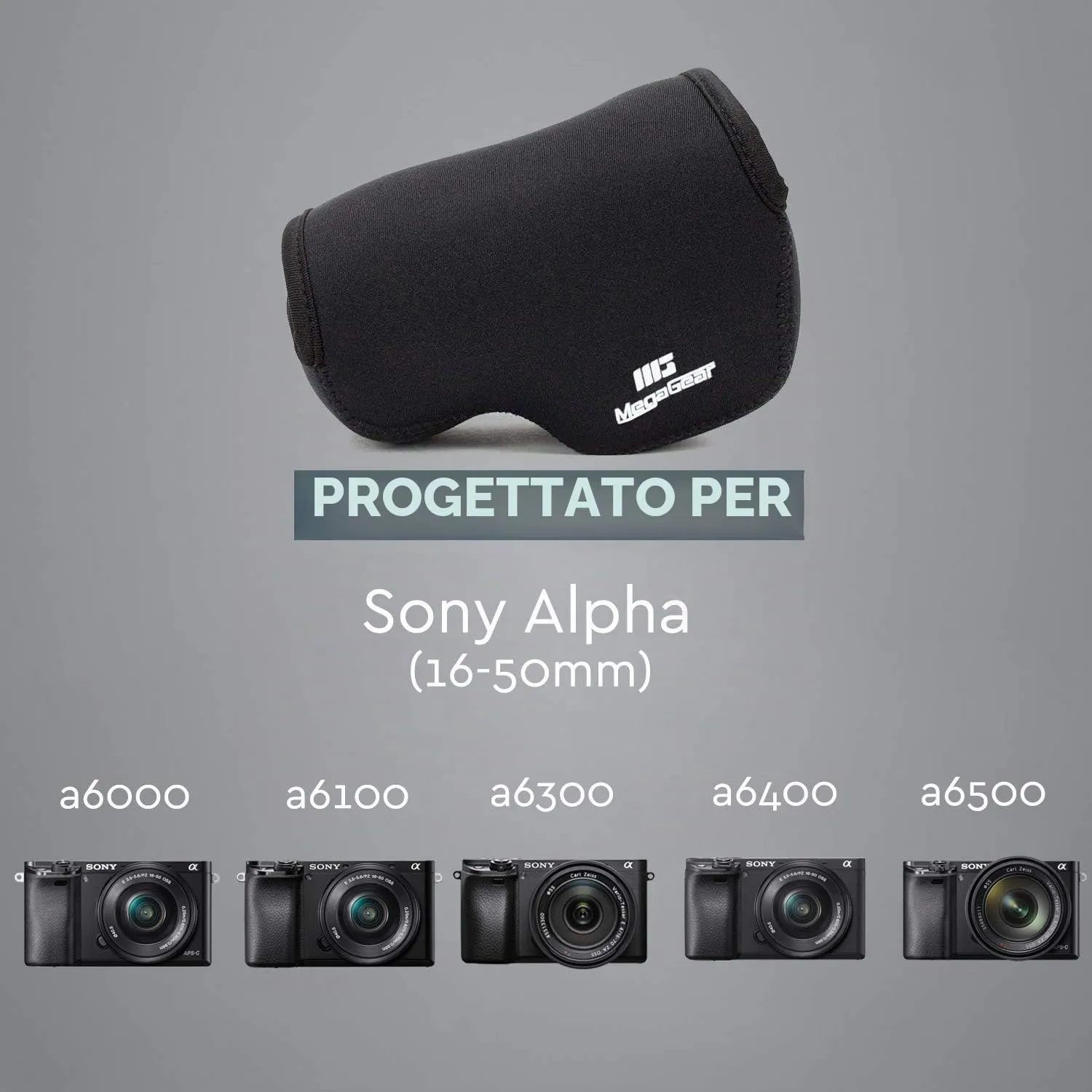 MegaGear MG063 custodia neoprene Sony A6000 nero 16-50mm