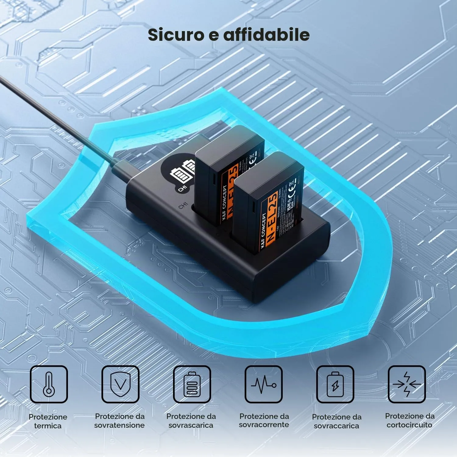 K&F Concept EN-EL25 Kit 2 Batterie + Caricabatterie Doppio LCD