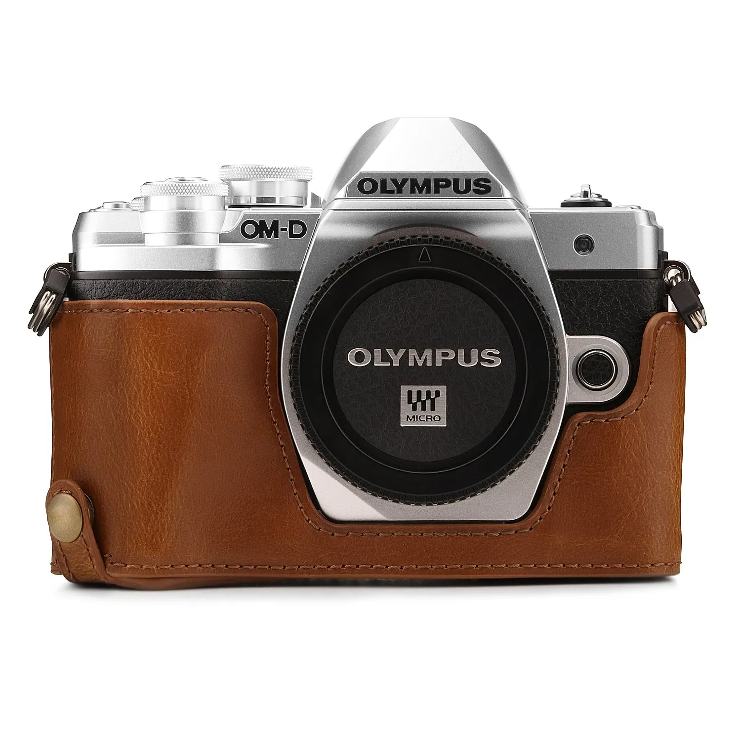 MegaGear Ever Ready mezza custodia pelle OM-D E-M10 Mark III marrone chiaro