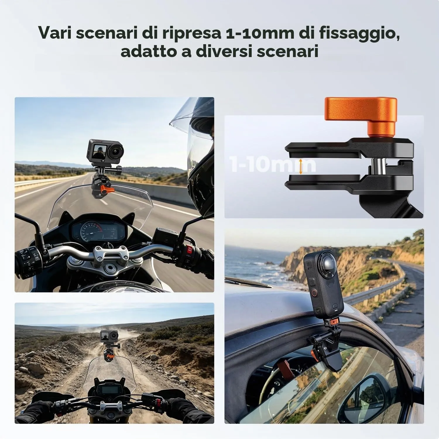 K&F Concept supporto moto action cam parabrezza alluminio
