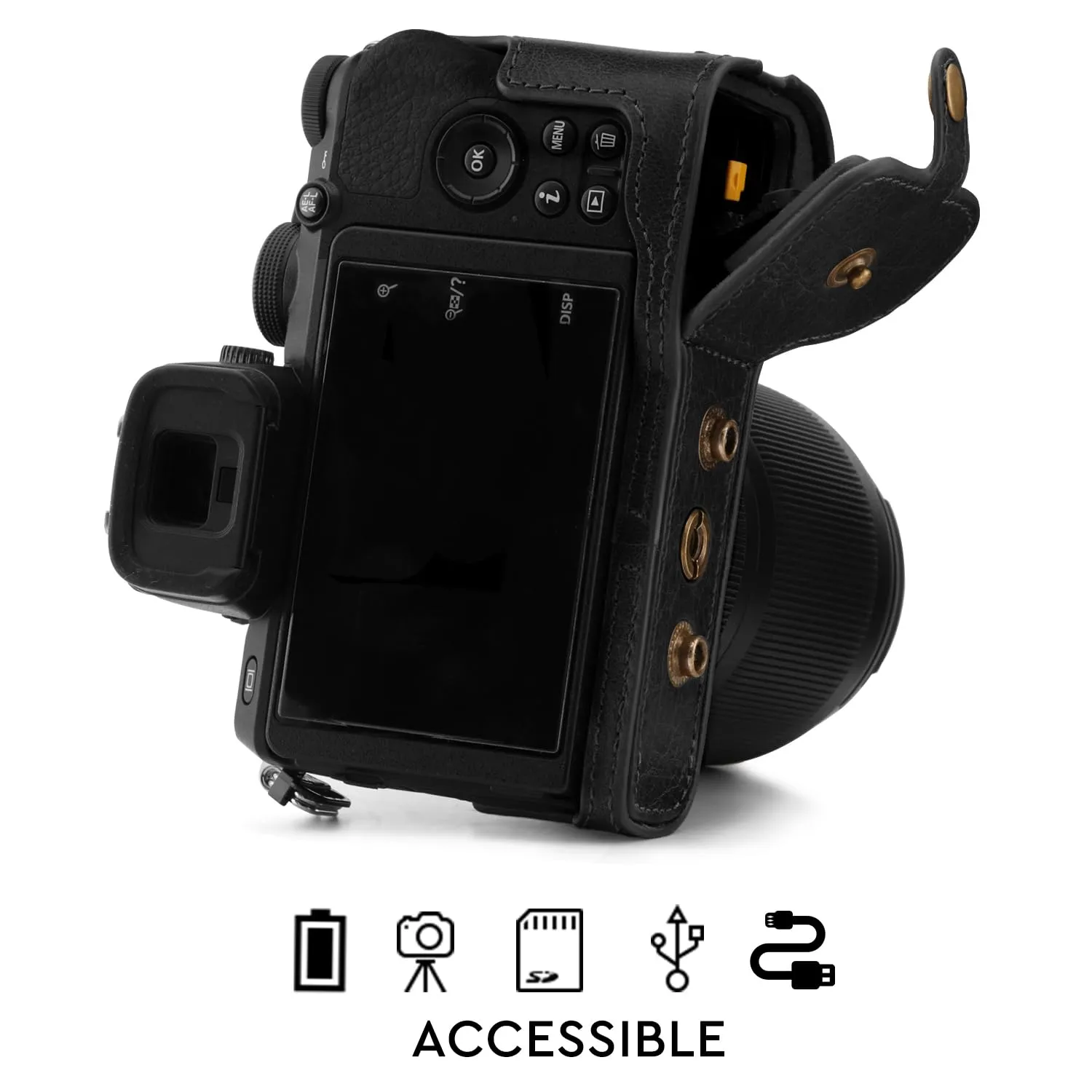 MegaGear Ever Ready custodia vera pelle per Nikon Z50 50-250mm