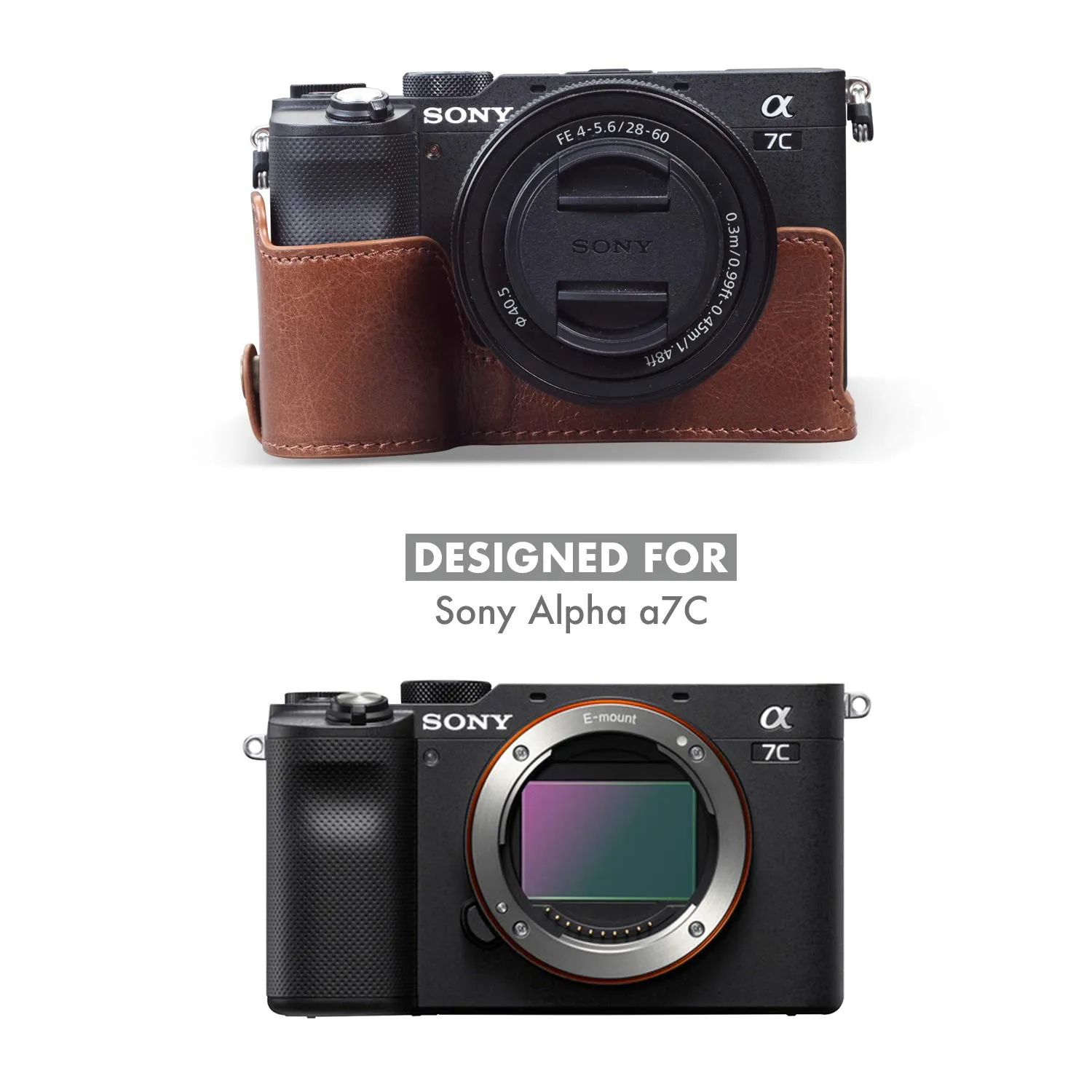 MegaGear custodia Sony Alpha 7C vera pelle marrone half-case