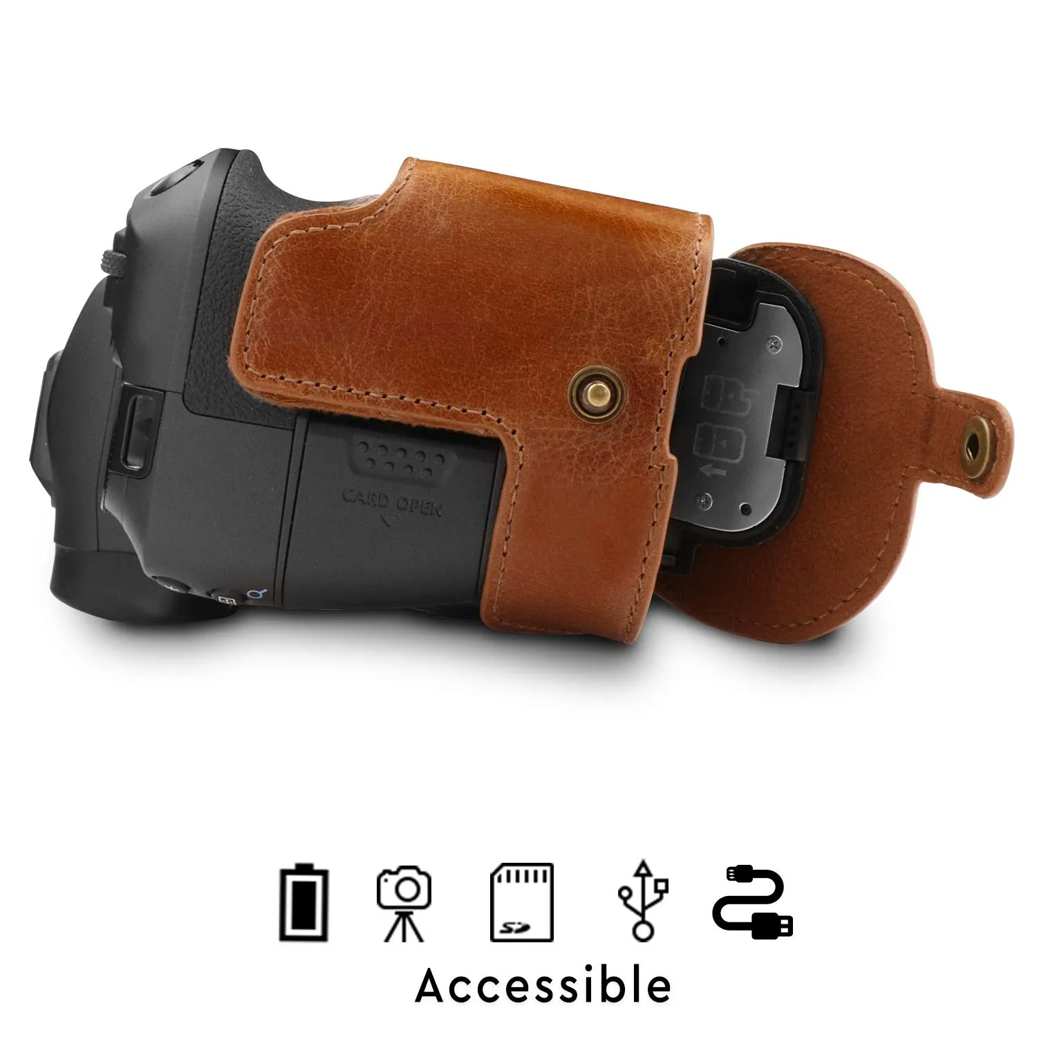 MegaGear Canon EOS R mezza custodia pelle marrone ever ready
