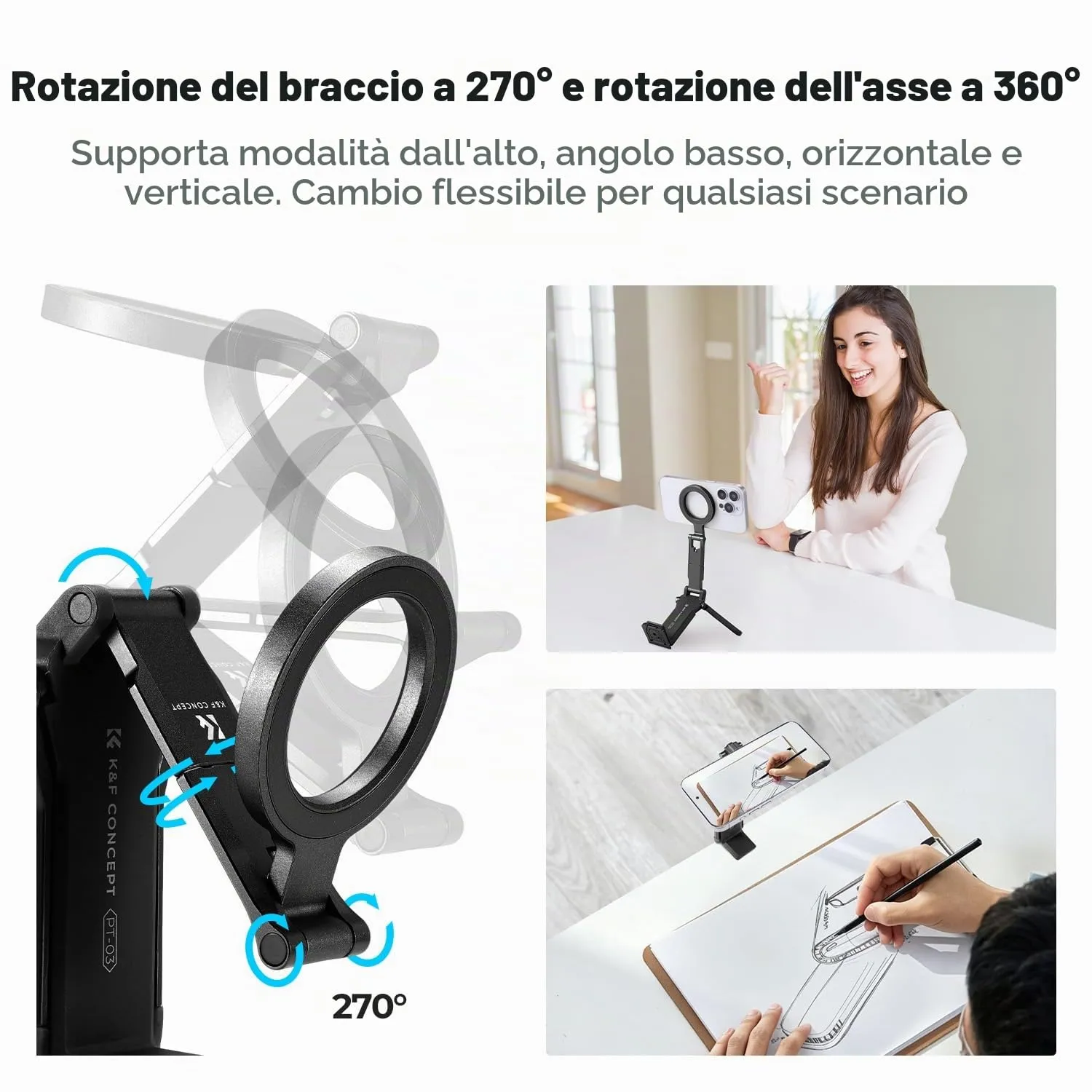 K&F Concept 4-in-1 treppiede magnetico smartphone nero