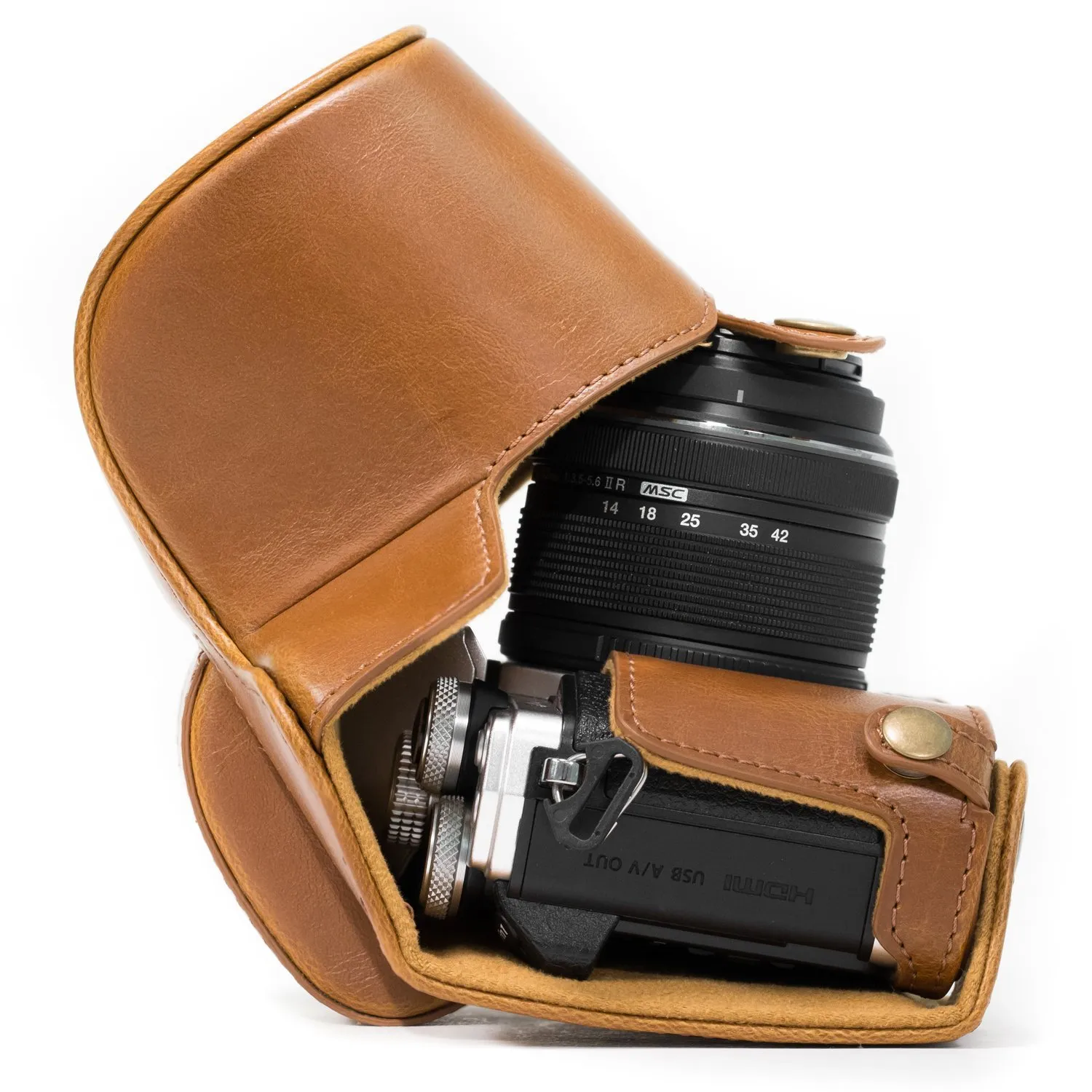 MegaGear MG995 Custodia Pelle Olympus E-M10 Mark II Marrone Chiaro