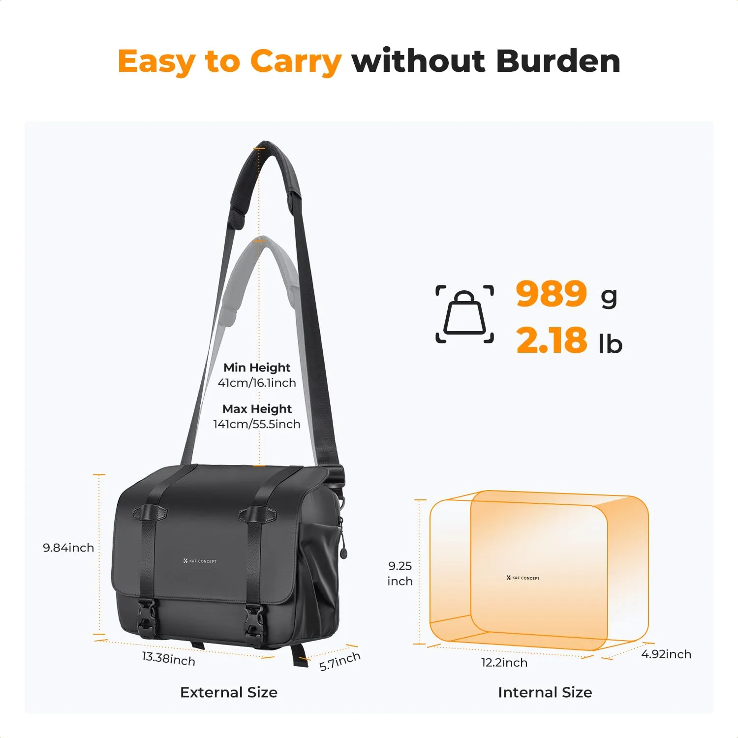 K&F Concept borsa fotografica impermeabile laptop 13" tracolla