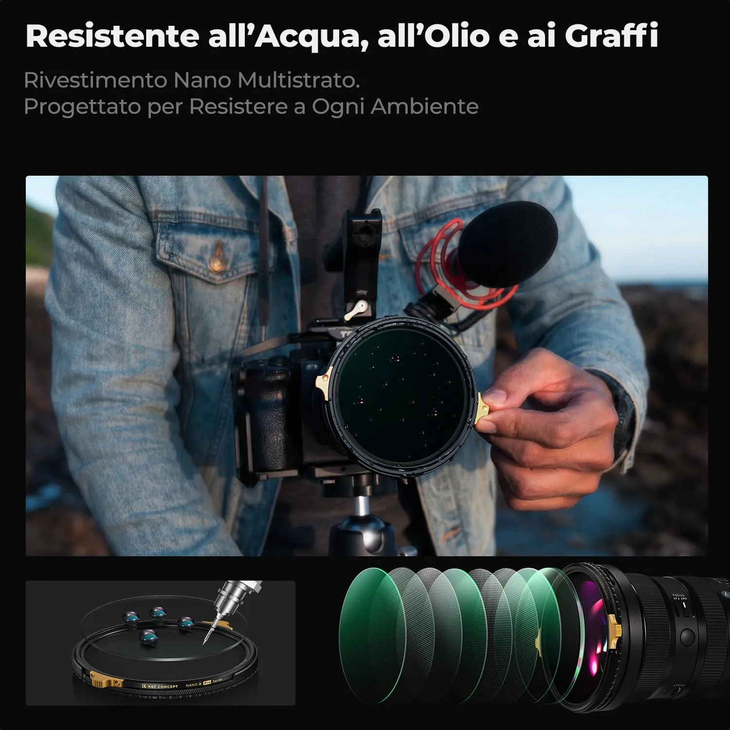 K&F Concept Nano-X PRO filtro variabile ND2-32 CPL 62mm ottone