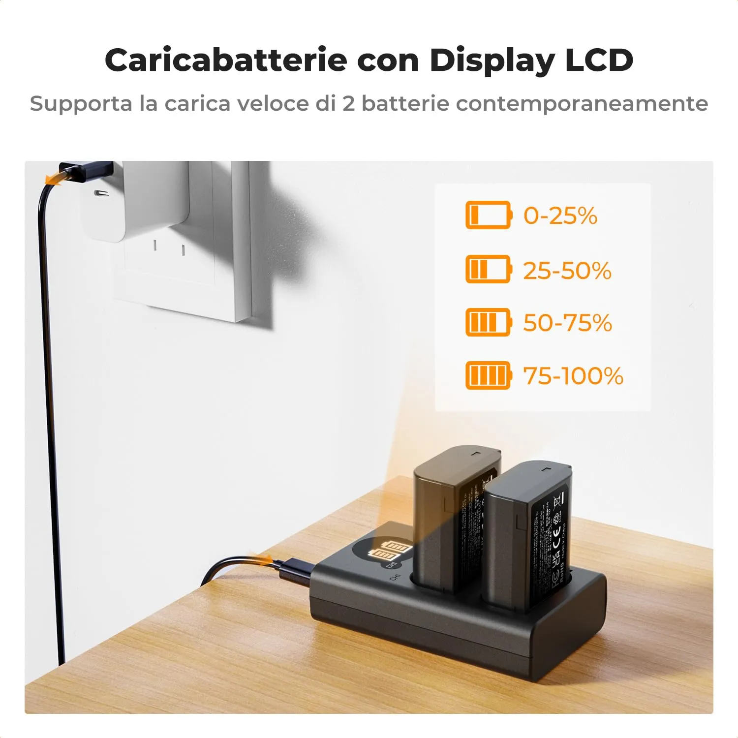 K&F Concept DMW-BLK22 batteria fotocamera 2x2400mAh kit caricatore