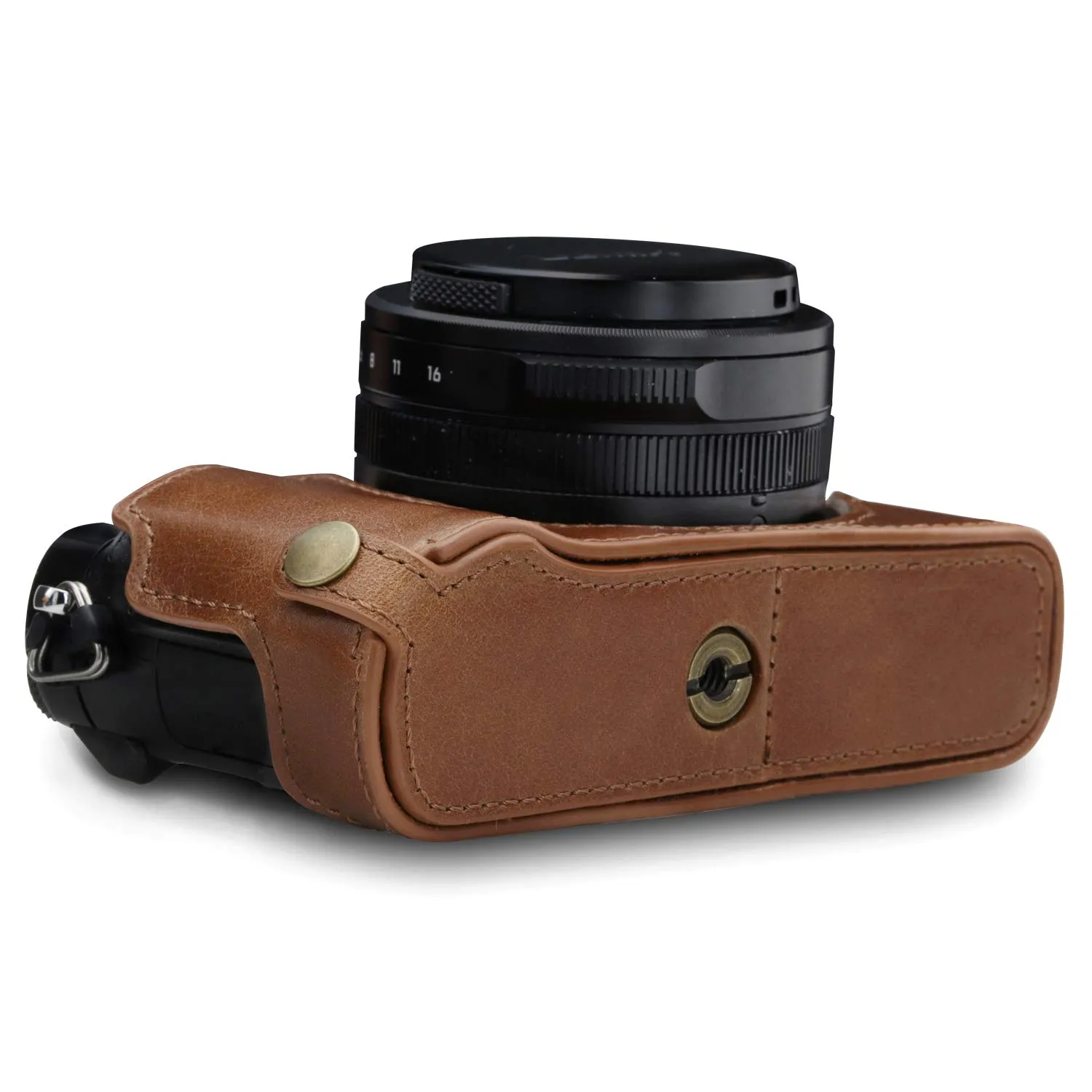 MegaGear Lumix LX100 II Mezza Custodia Pelle Marrone