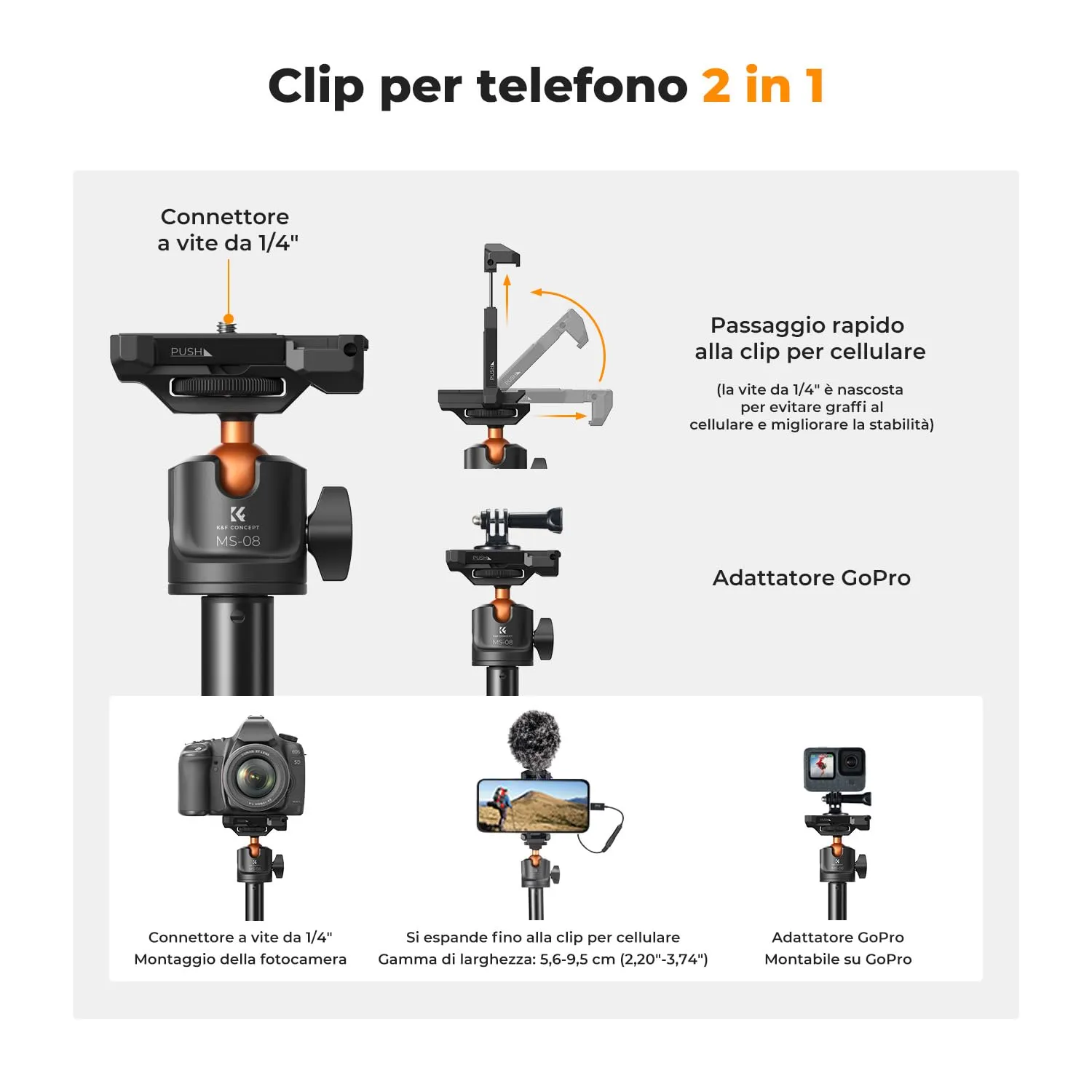 K&F Concept Treppiede Smartphone 158cm con Telecomando