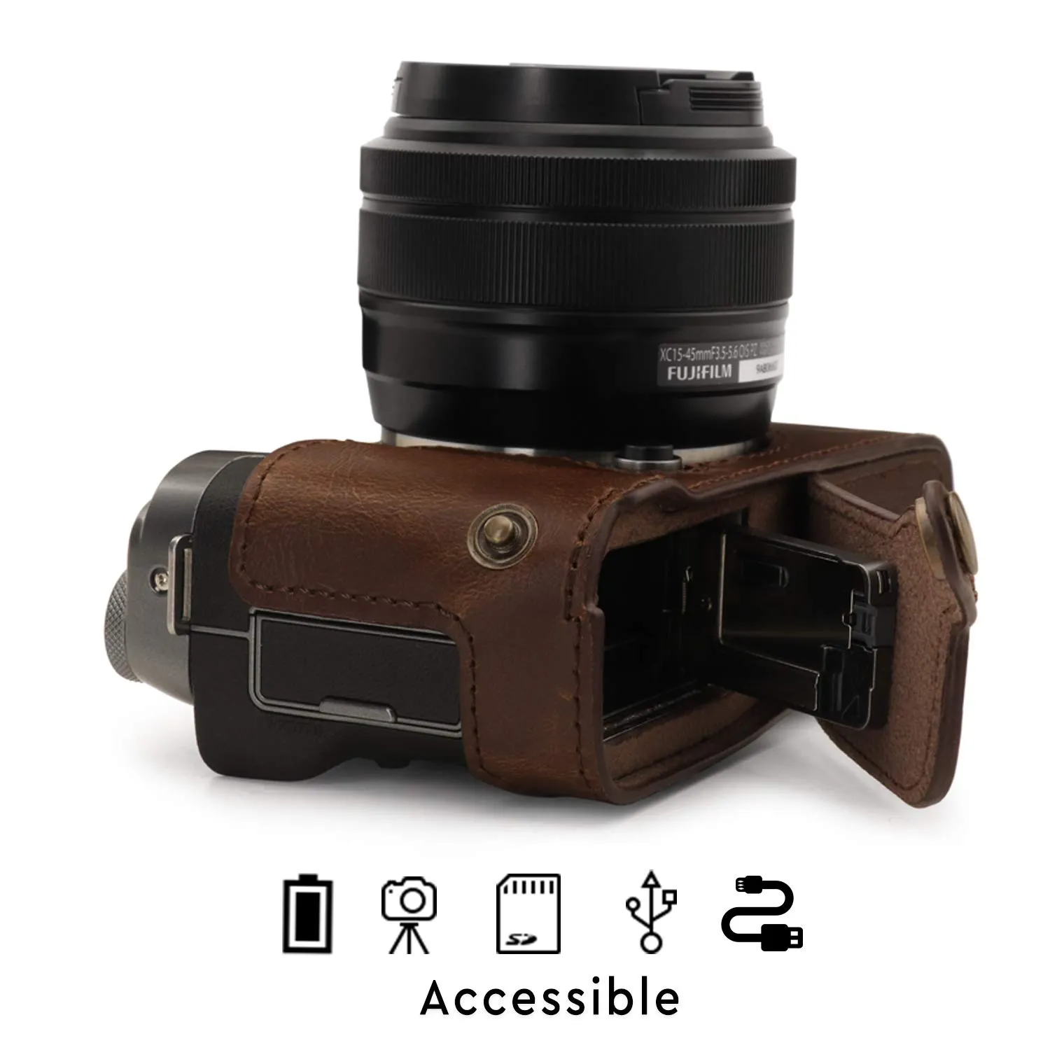 MegaGear MG1771 custodia Fujifilm X-A7 marrone scuro pelle
