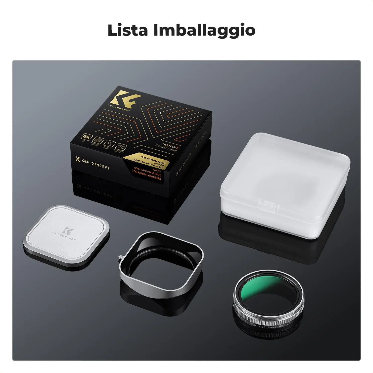 K&F Concept Nano-Xcel filtro UV Fujifilm X100 con tappo