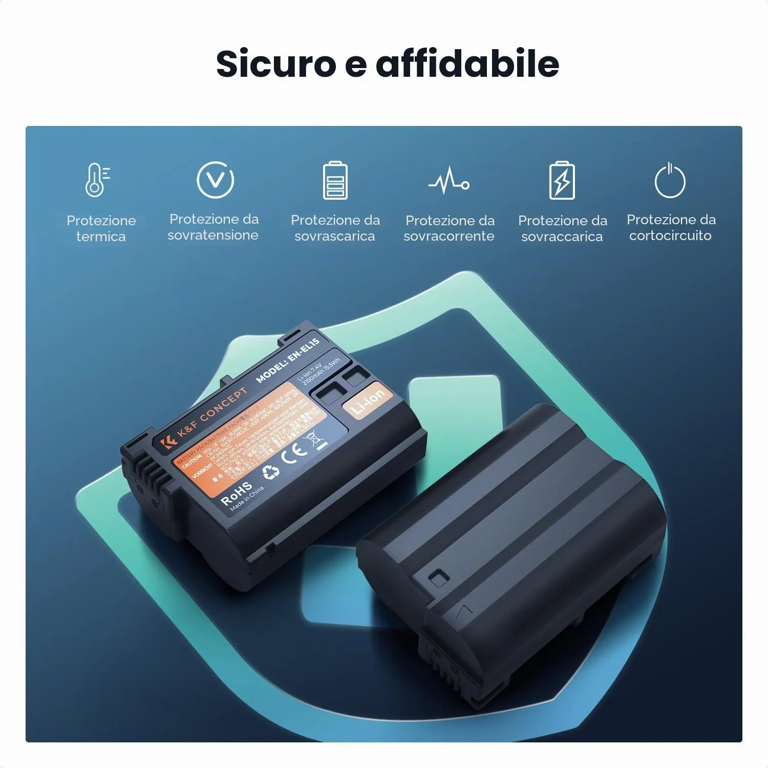 K&F Concept EN-EL15 kit 2 batterie 2100mAh caricatore USB