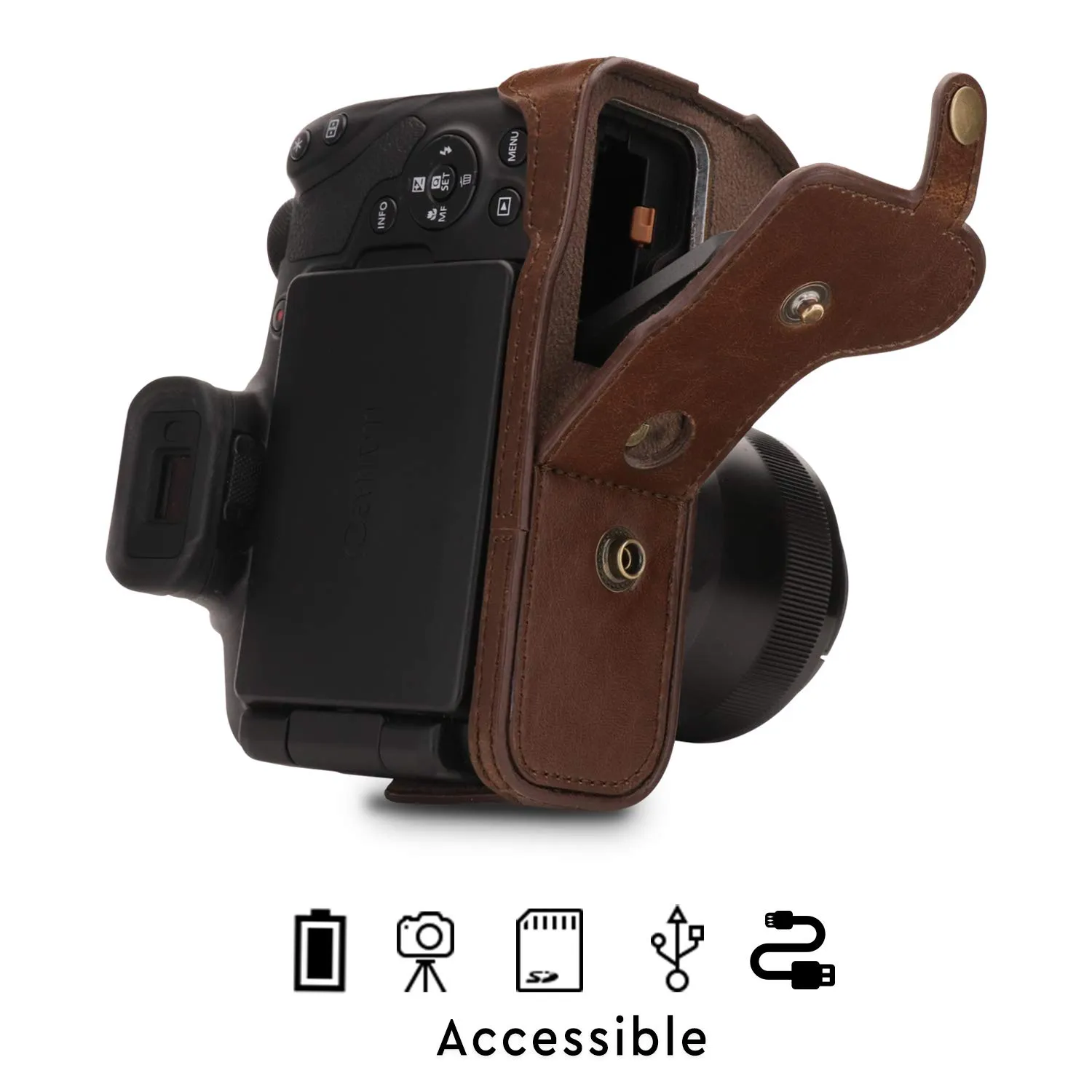 MegaGear Custodia Finta Pelle Canon SX70 HS Marrone Scuro