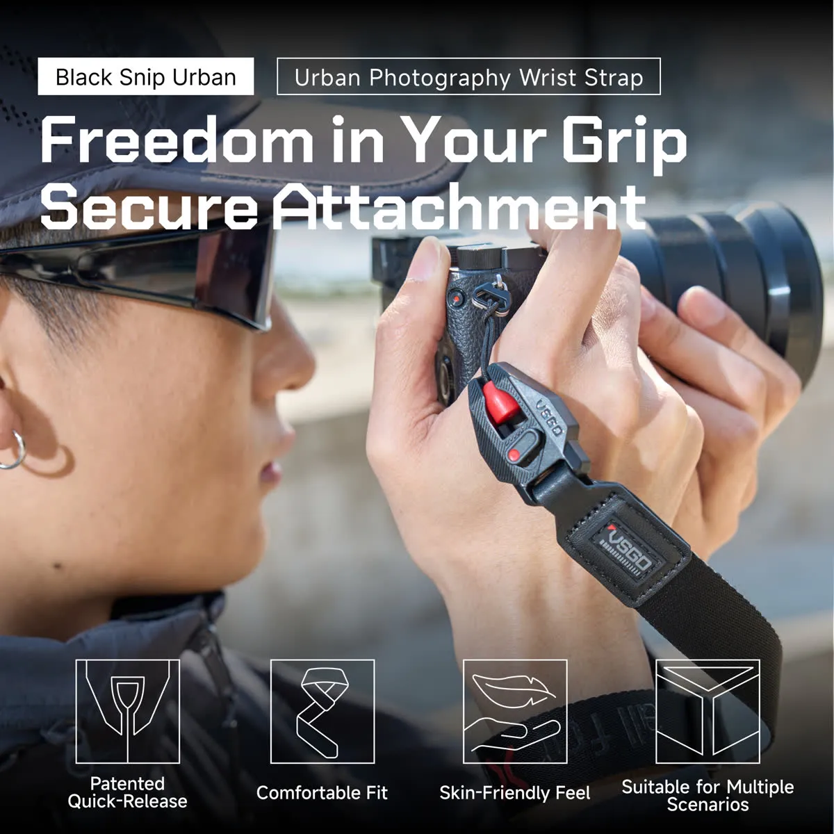VSGO Black Snipe Pro cinturino polso fotocamera nero