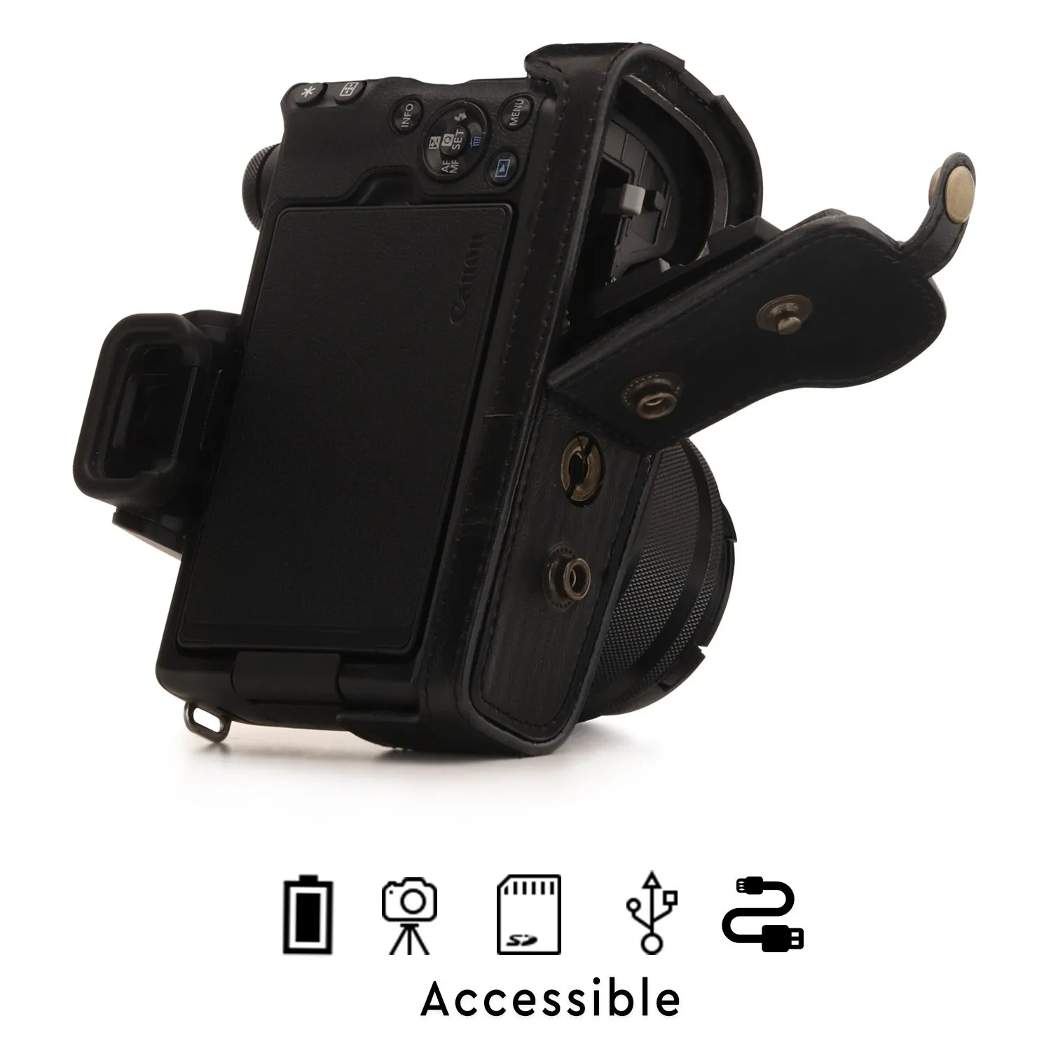 MegaGear MG1446 Custodia Fotocamera Canon M50 Nero Ecopelle