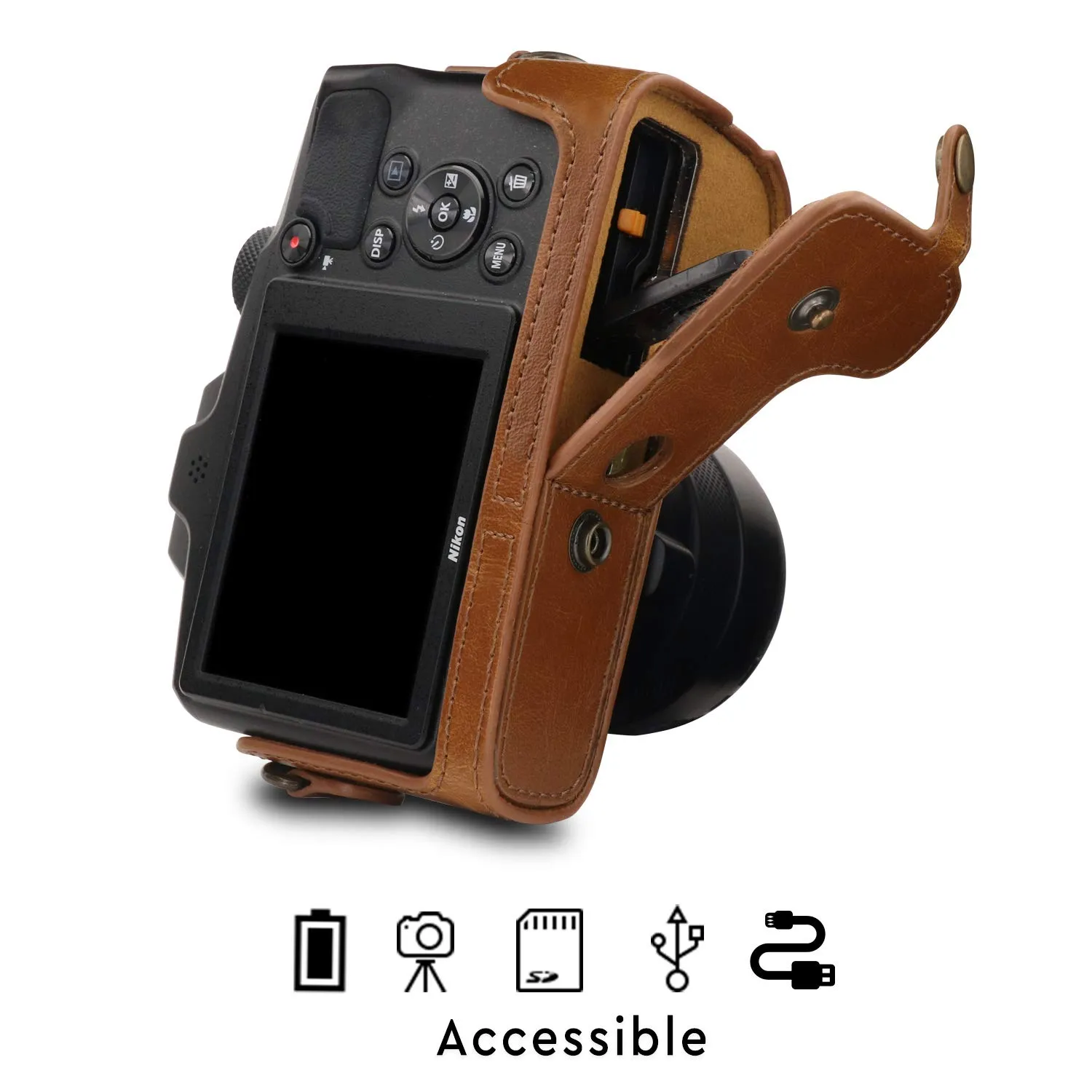 MegaGear custodia Nikon Coolpix B600 marrone chiaro ecopelle