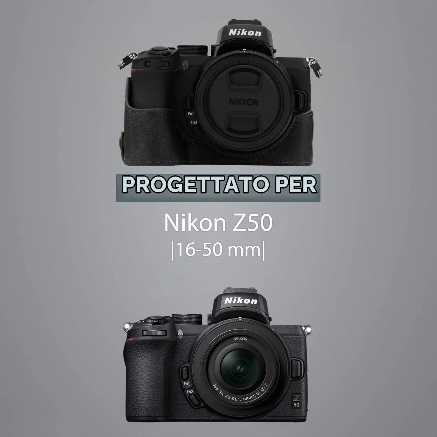 MegaGear Custodia Pelle Nikon Z50 16-50mm Nera Ever Ready