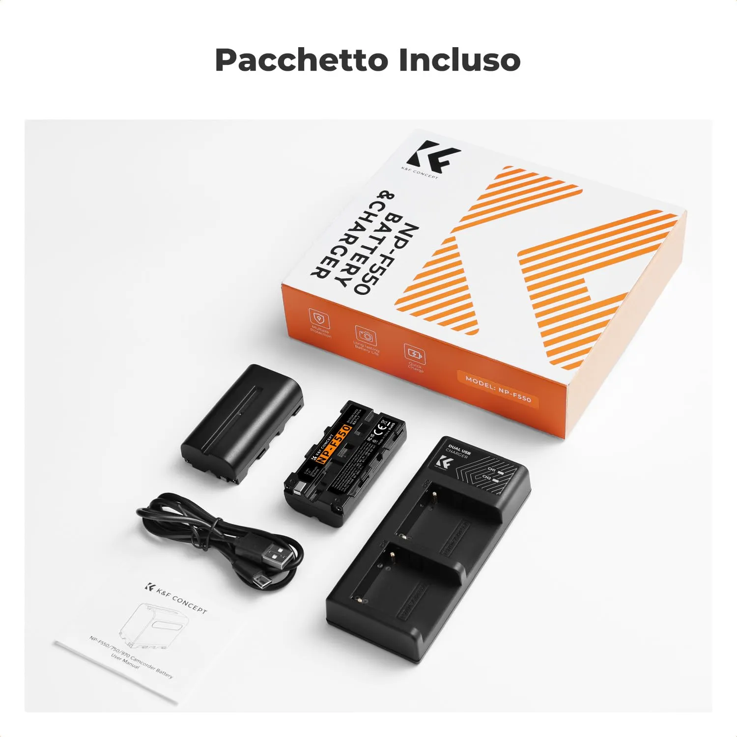 K&F Concept NP-F550 batterie 2x 2200mAh + caricatore