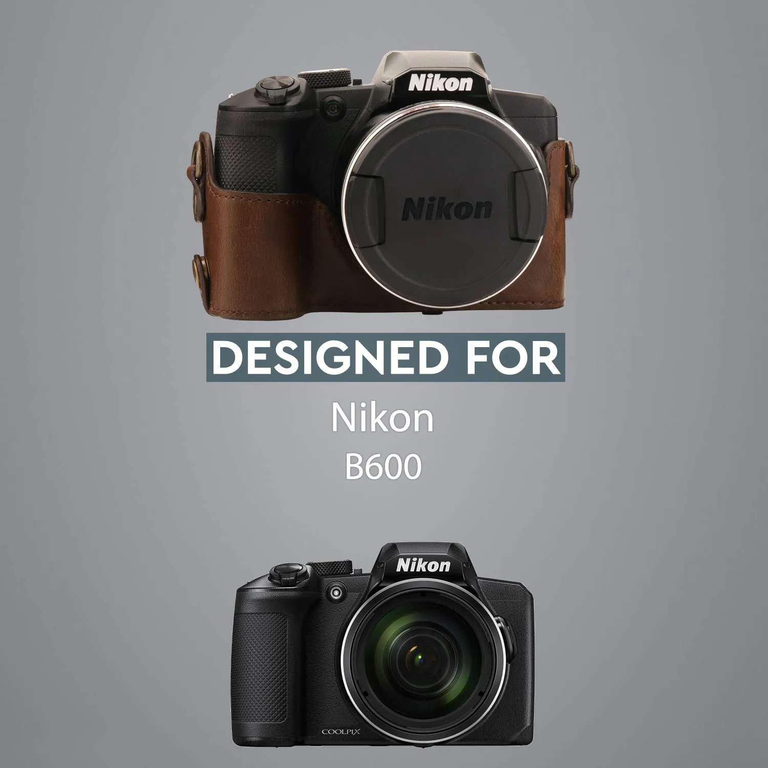 MegaGear custodia Nikon Coolpix B600 ecopelle marrone scuro