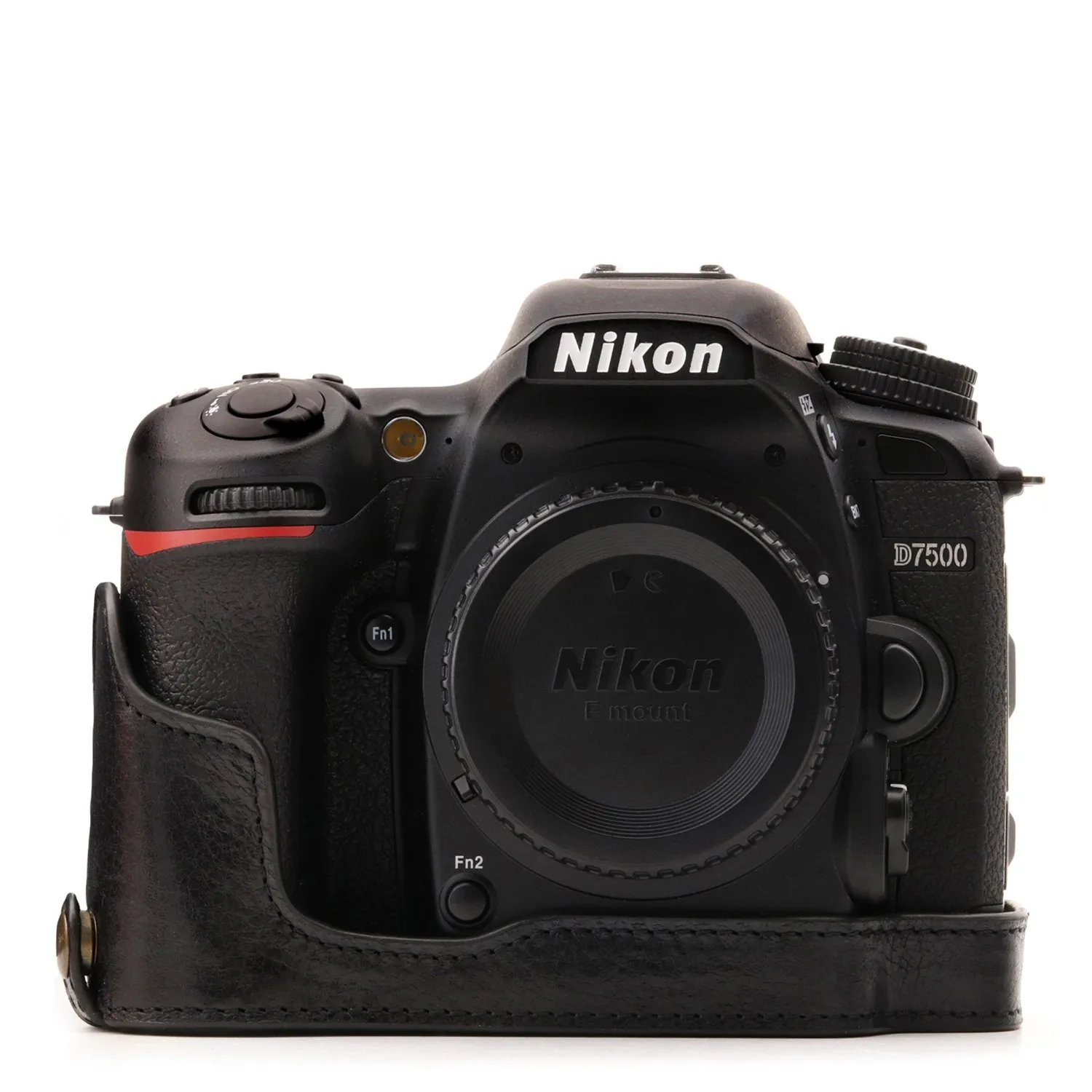 MegaGear Custodia in vera pelle Nikon D7500 mezza con batteria