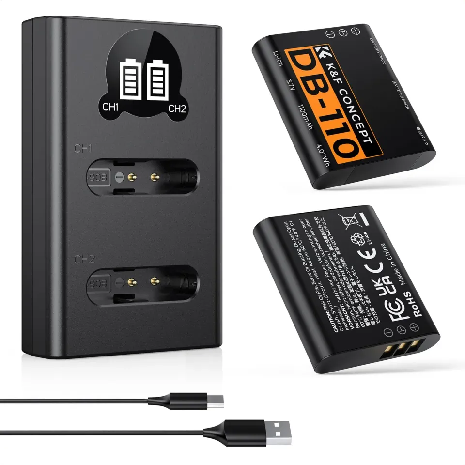K&F Concept 2 batterie DB-110 1100mAh con caricatore LCD