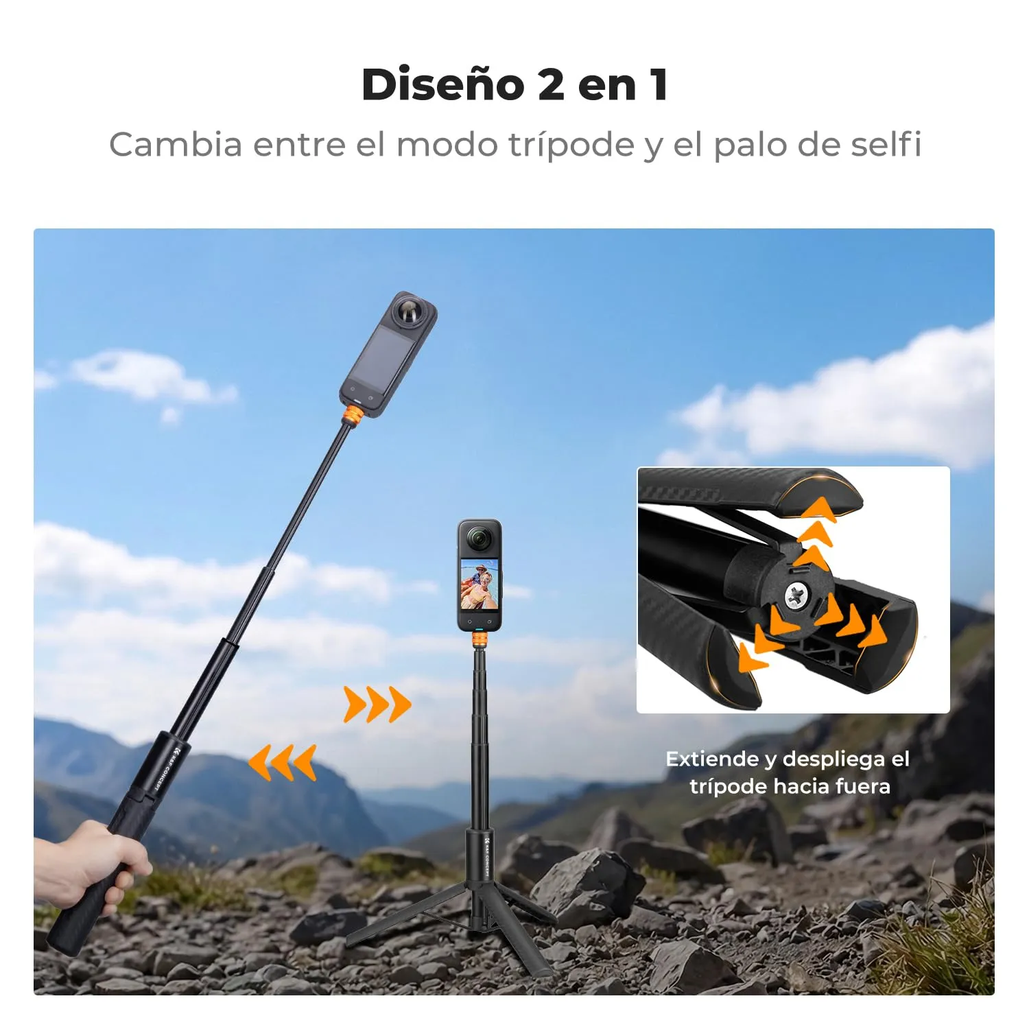 K&F Concept Bastone Selfie Invisibile 120cm con Treppiede Alluminio