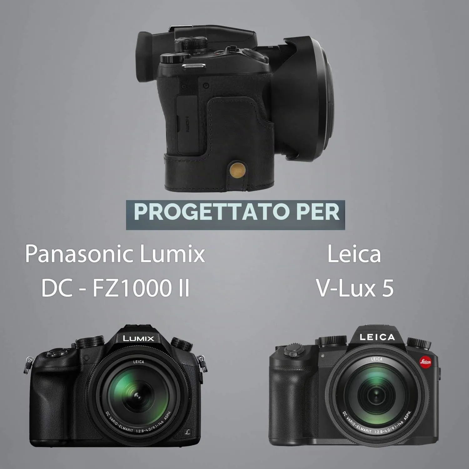 MegaGear Custodia Pelle per Leica V-Lux 5 Nera