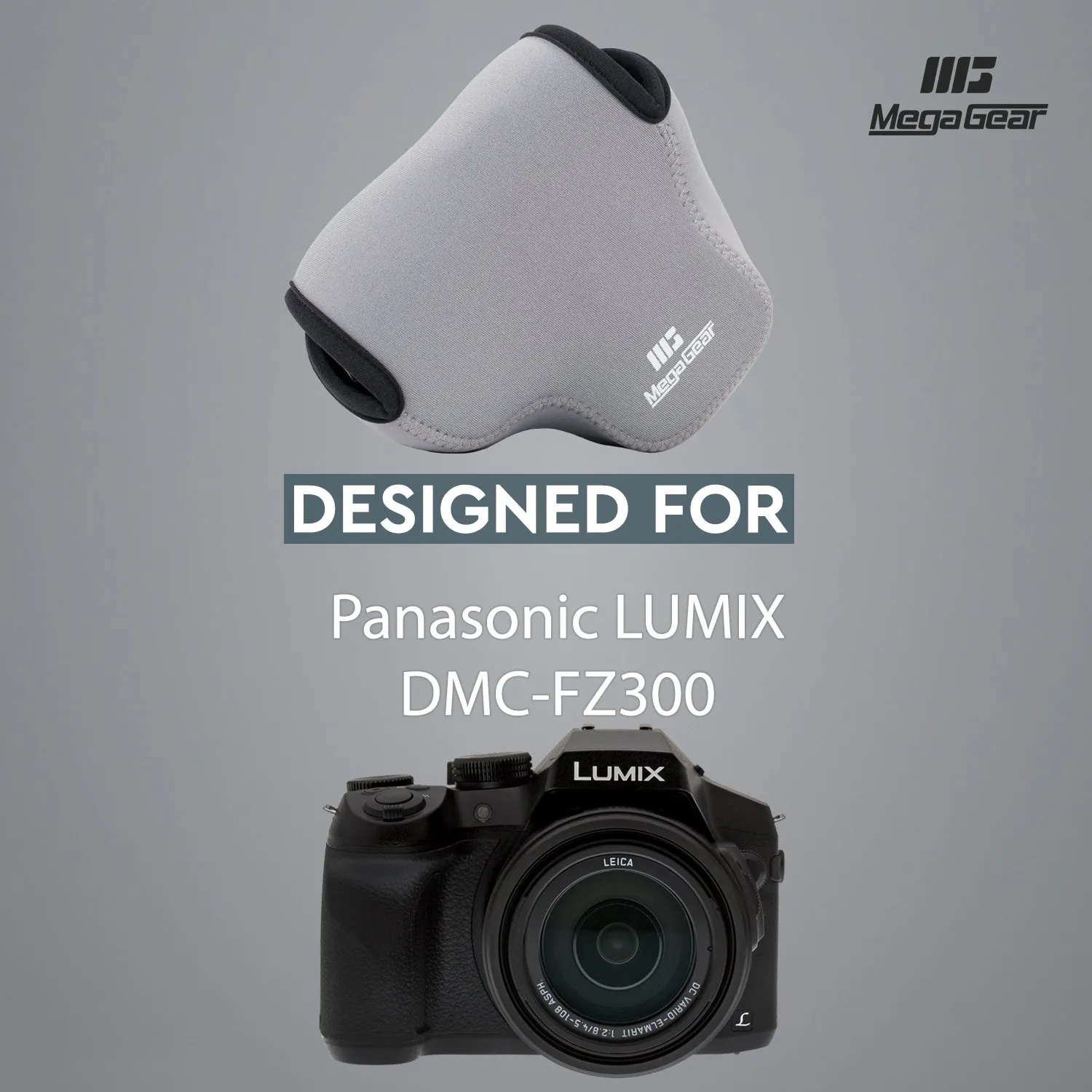 MegaGear MG628 Custodia Neoprene Panasonic FZ300 grigio