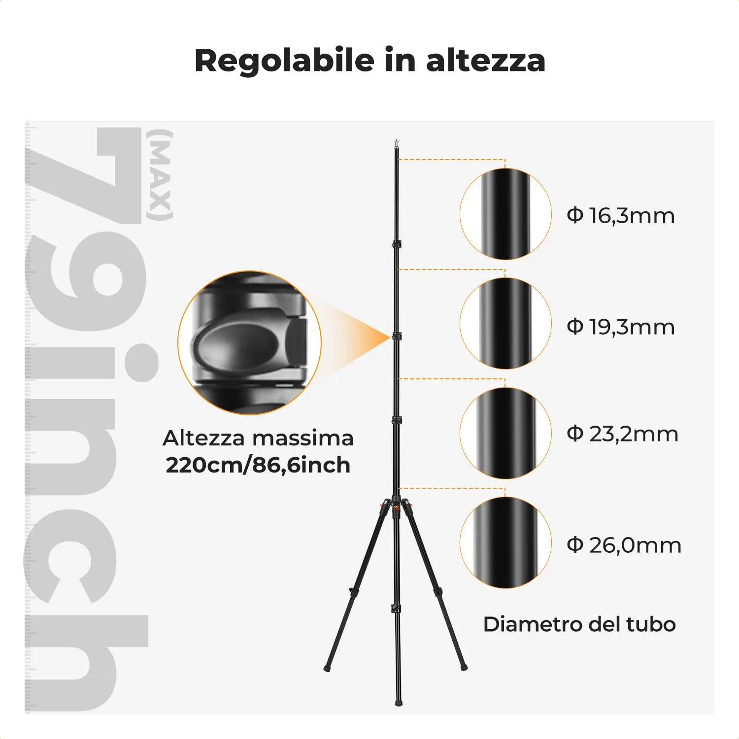 K&F Concept treppiede luce alluminio 2m vite 1/4"