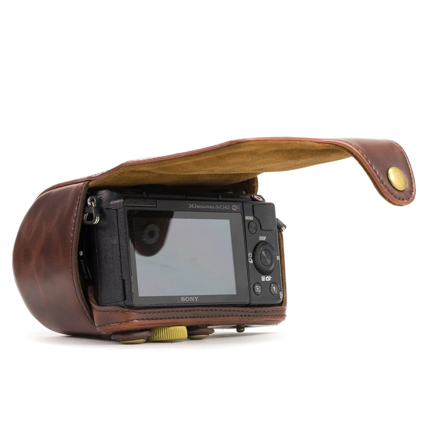 MegaGear NEX-3N custodia pelle 16-50mm marrone scuro