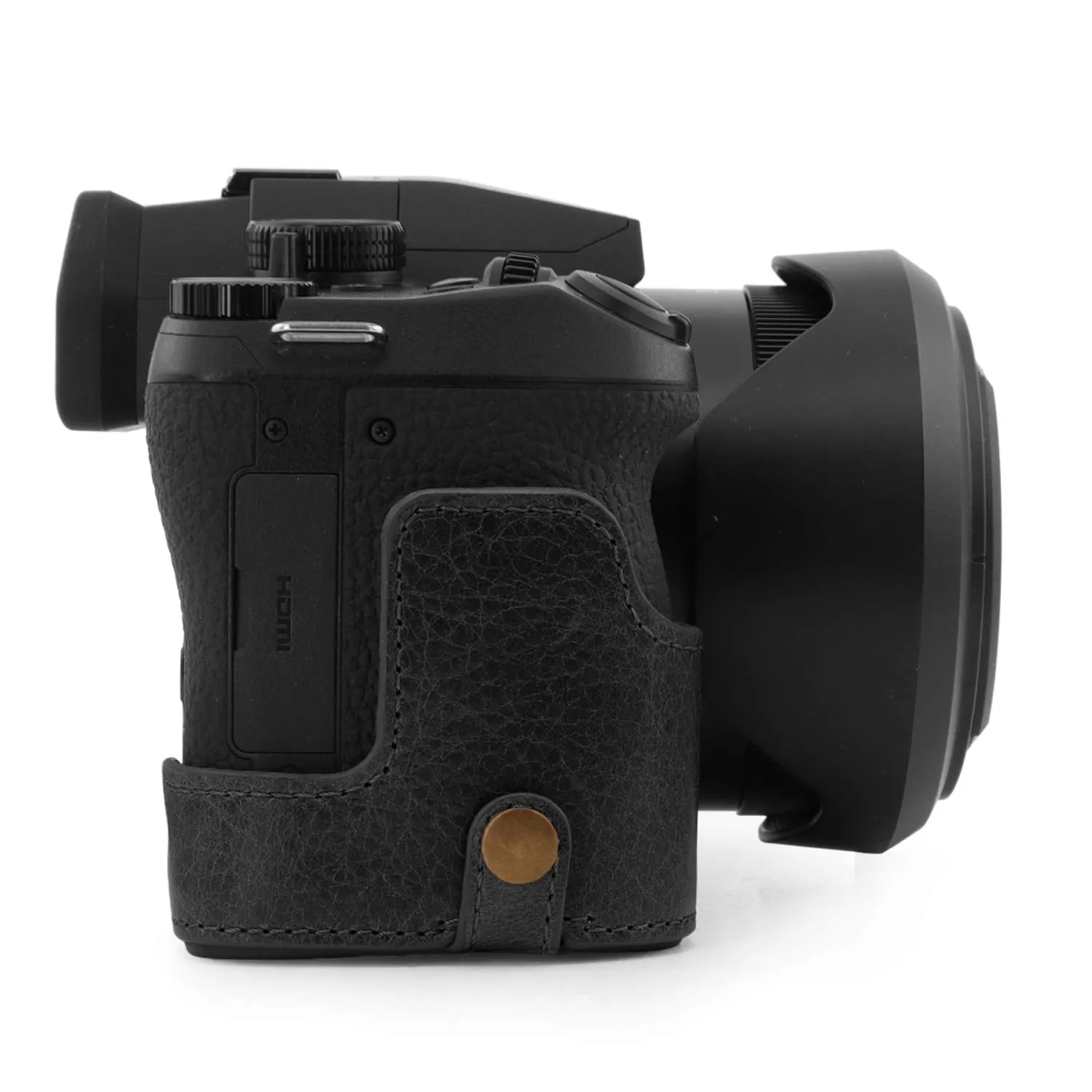 MegaGear Ever Ready V-Lux 5 Mezza Custodia Pelle Nera Vera Pelle
