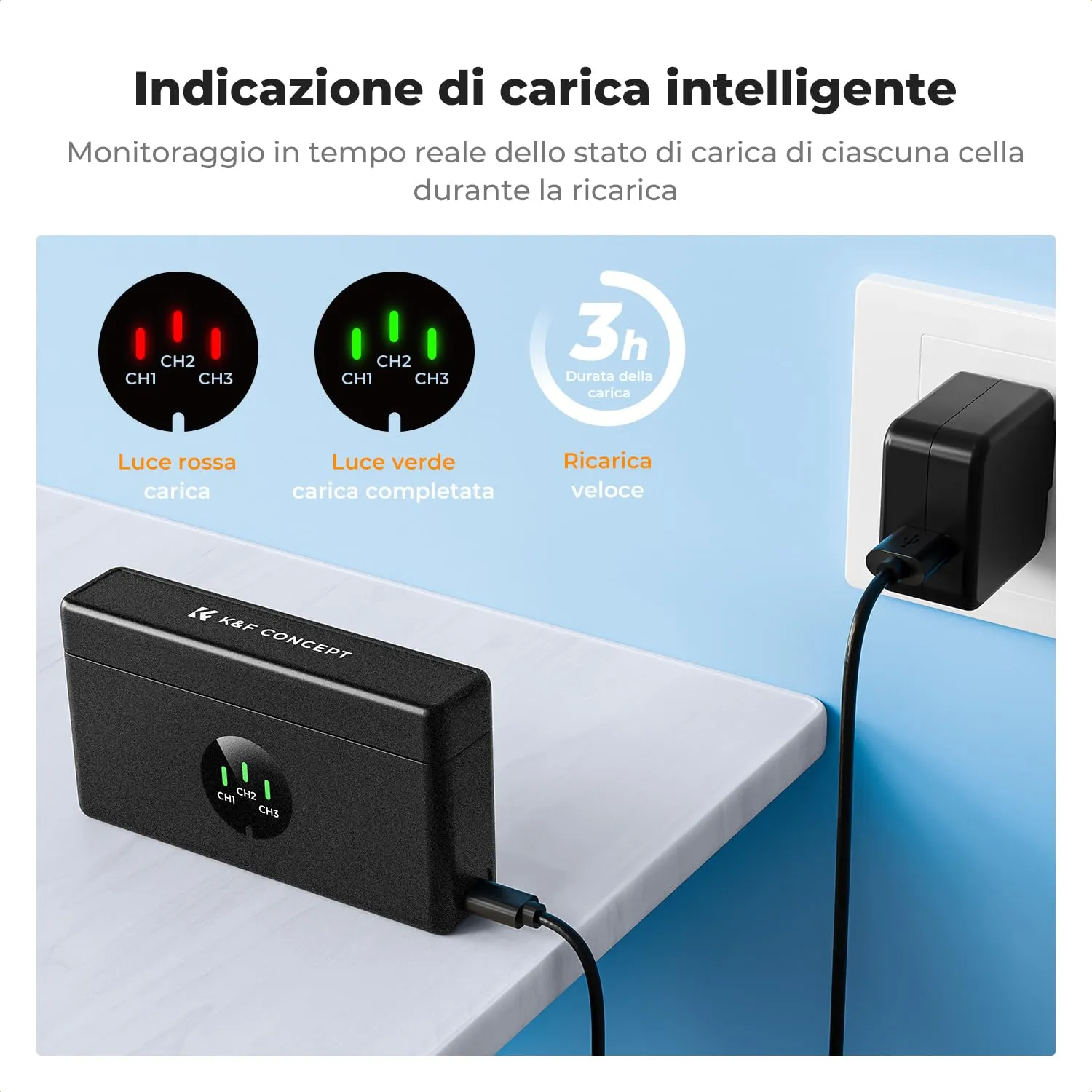 K&F Concept Hero 13 Batterie Enduro 2100mAh Kit 3+Caricatore