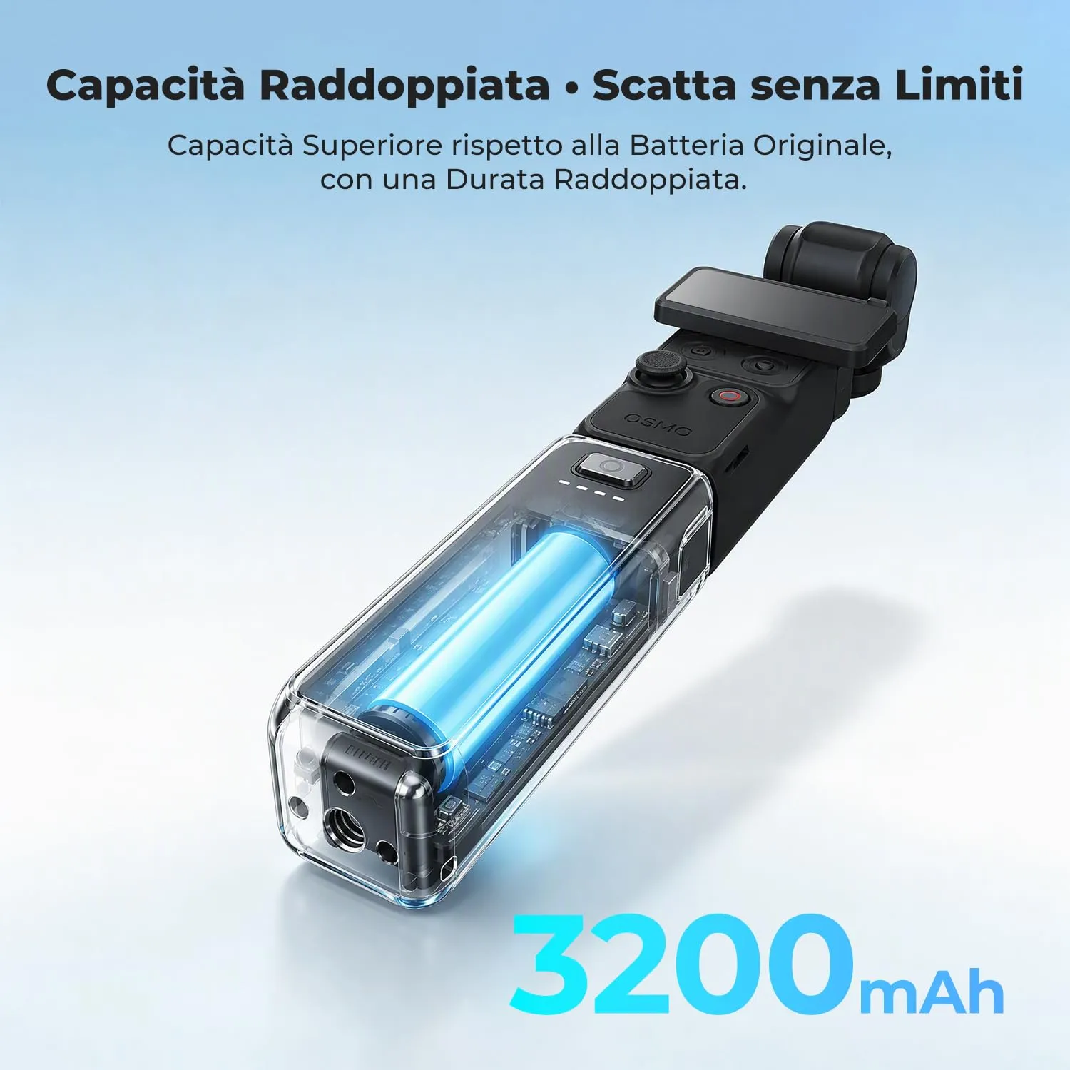 K&F Concept Impugnatura Batteria 3200mAh per Osmo Pocket 3 USB