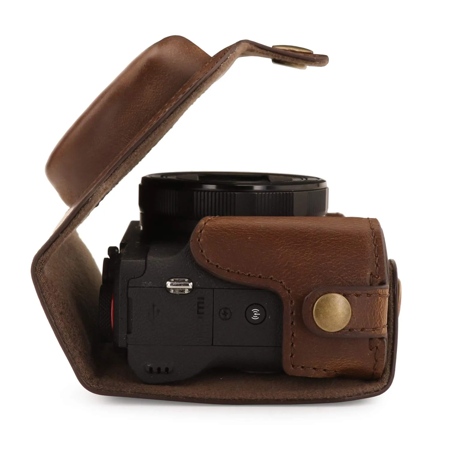 MegaGear Ever Ready custodia Canon G5 X Mark II marrone finta pelle