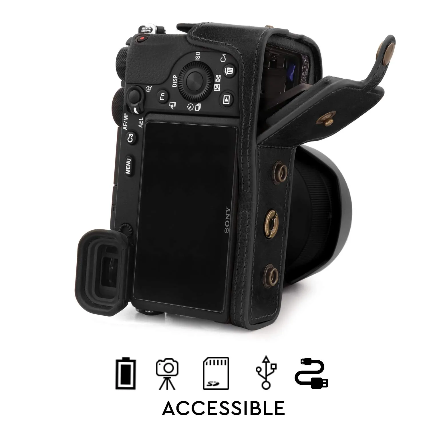 MegaGear Ever Ready A6600 custodia pelle nera 18-135mm