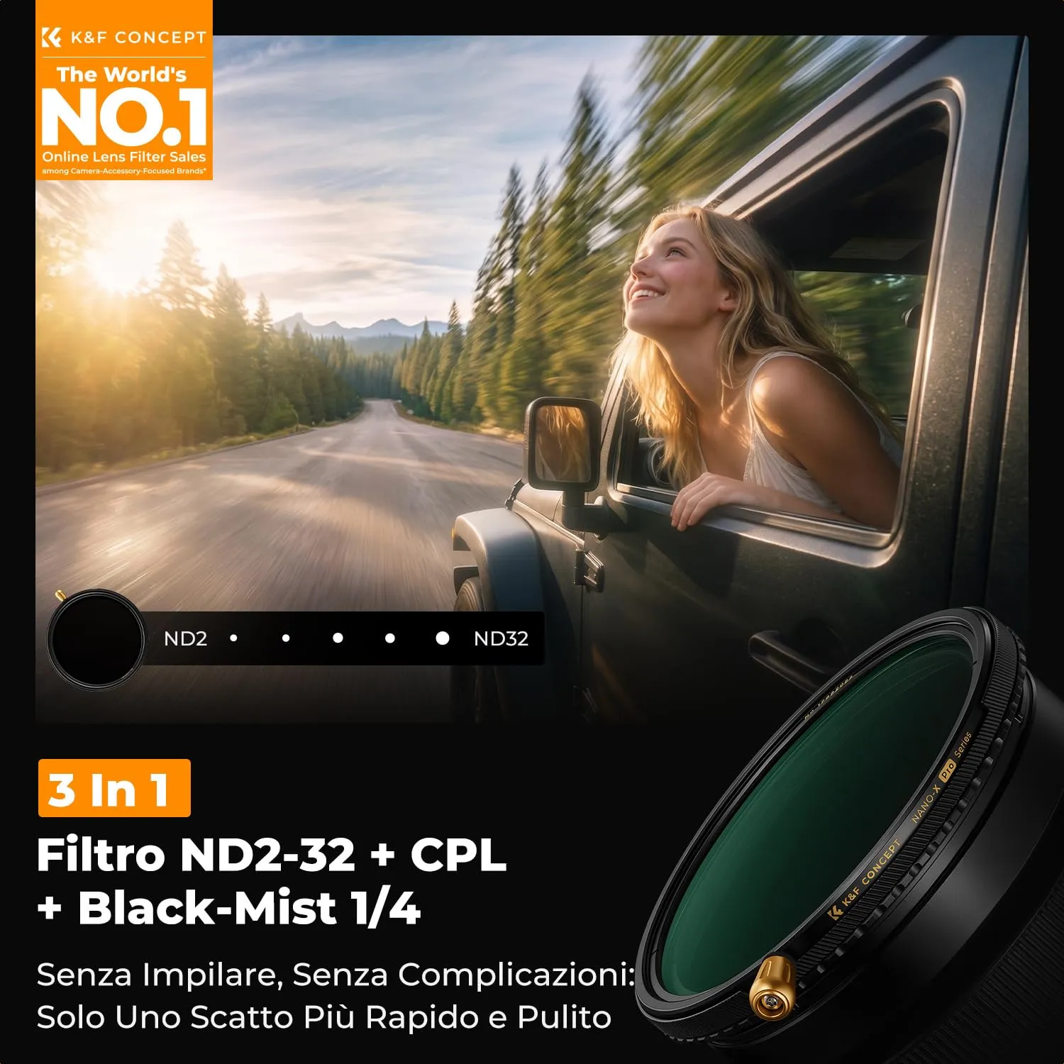 K&F Concept Nano-X Pro ND2-32 filtro 82mm 3-in-1 diffusion