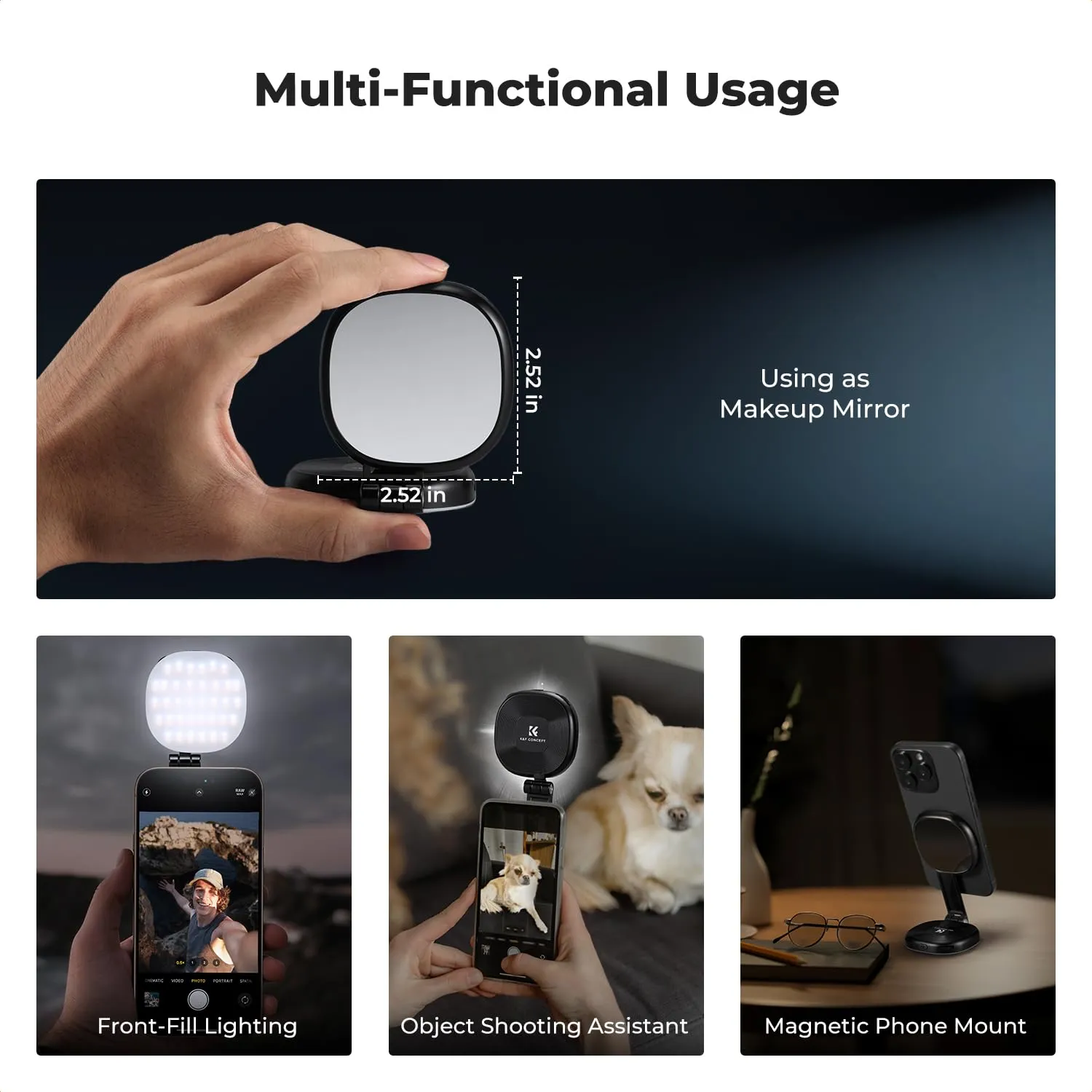 K&F Concept luce selfie magnetica con specchio nera 900 mAh