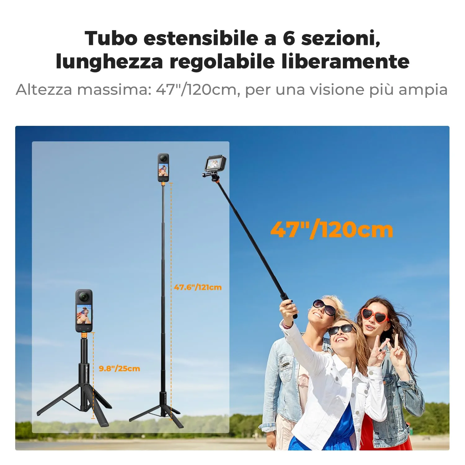 K&F Concept Bastone Selfie Invisibile 120cm con Treppiede Alluminio