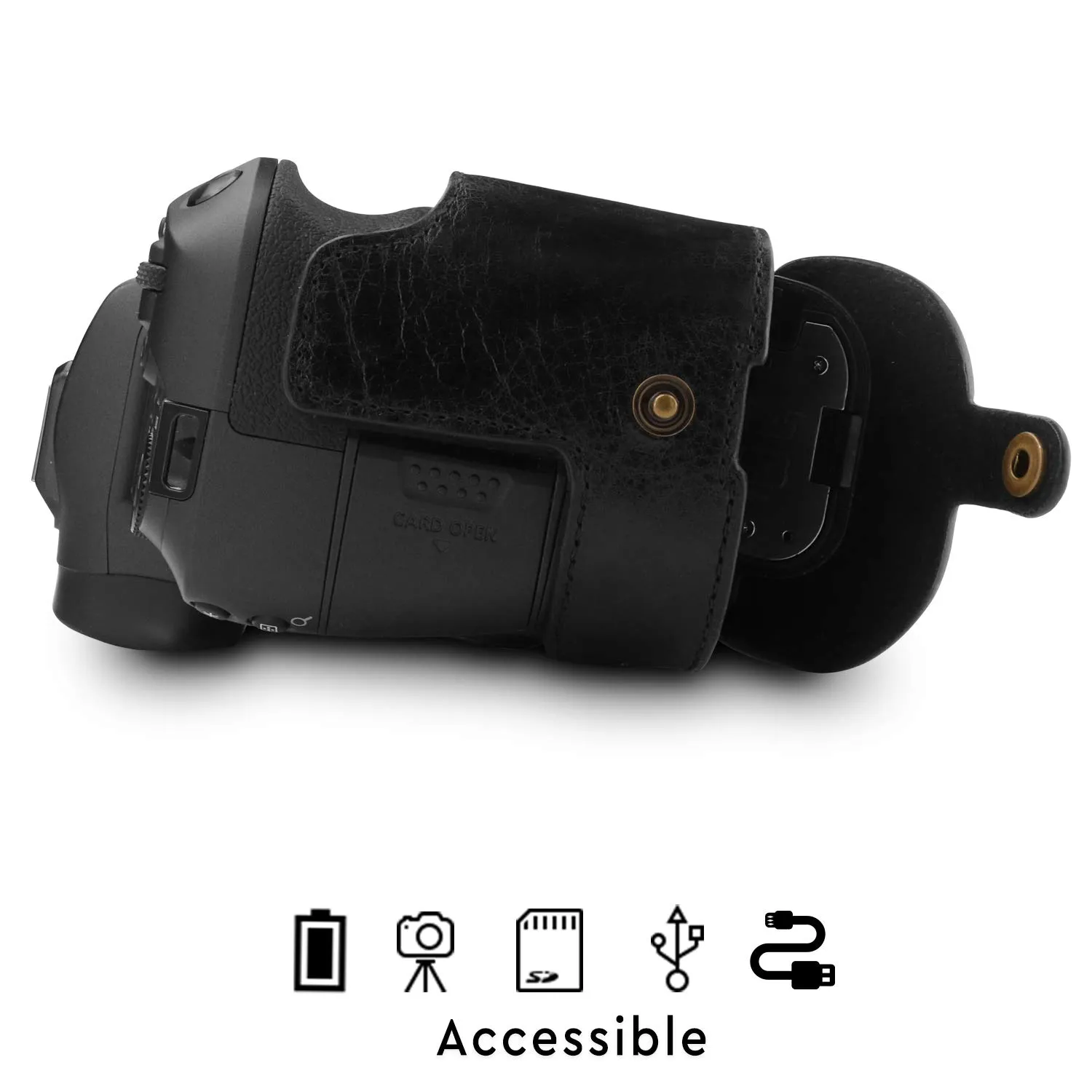 MegaGear Canon EOS R mezza custodia pelle nera ever ready